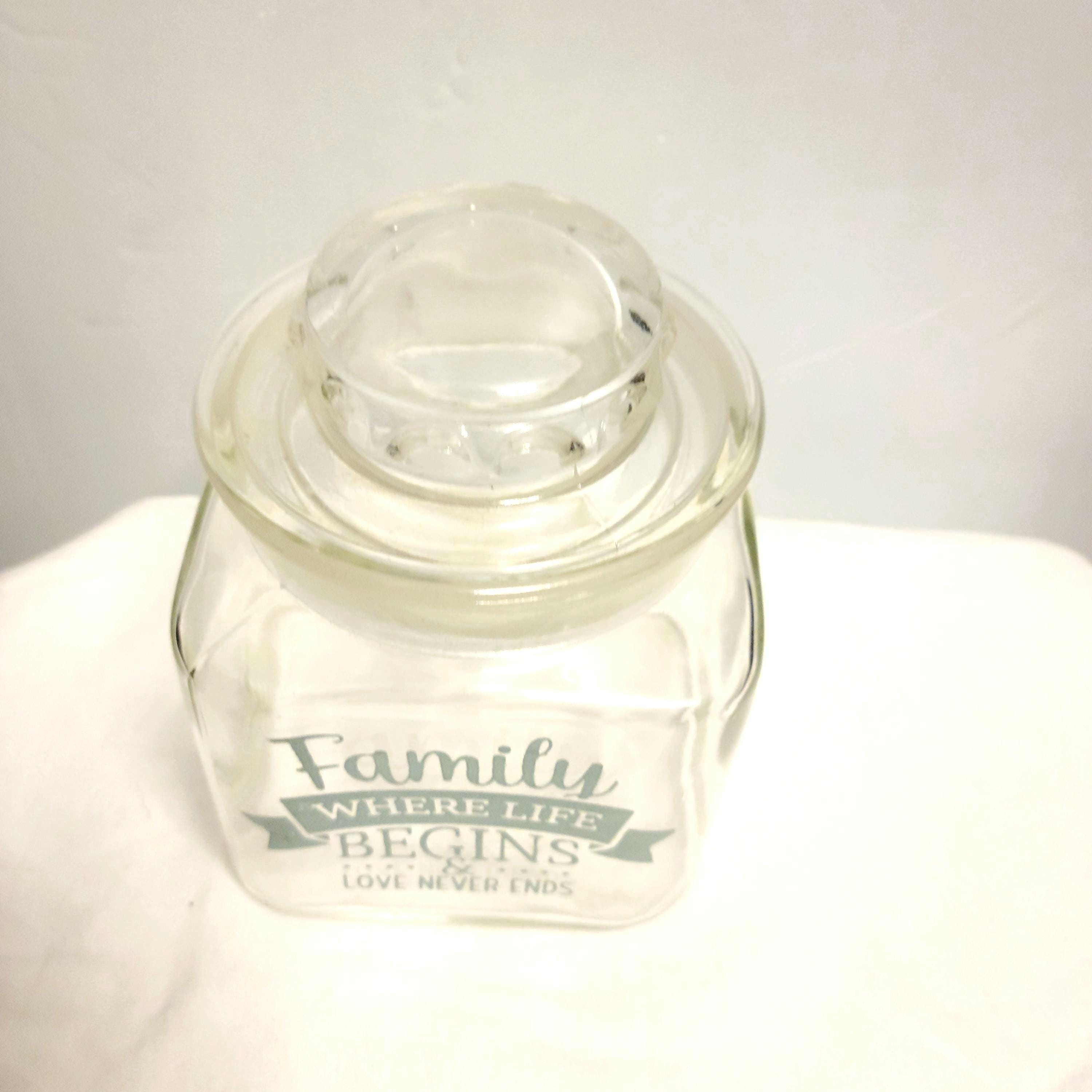 Decorative Family Quote handpainted lidded glass jar home decor canister - Thumbnail 2