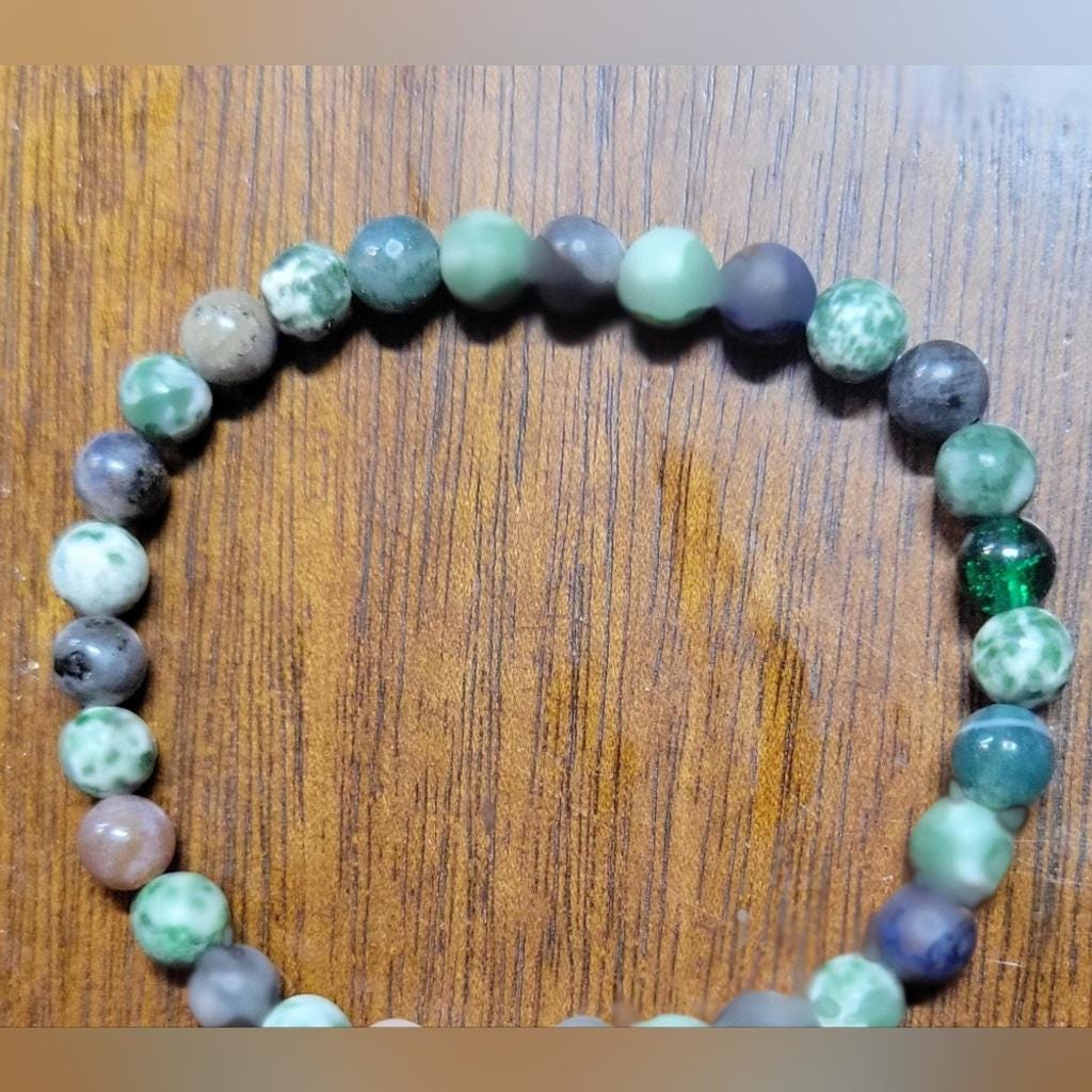 Natural Green Jasper & Agate Crystal stretch bracelet - Thumbnail 4