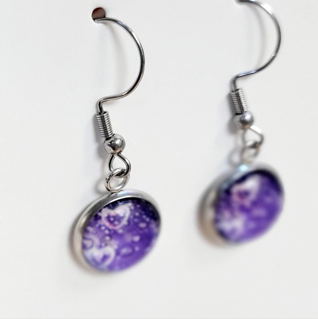 Purple heart bubble dangle drop earrings - Thumbnail 6