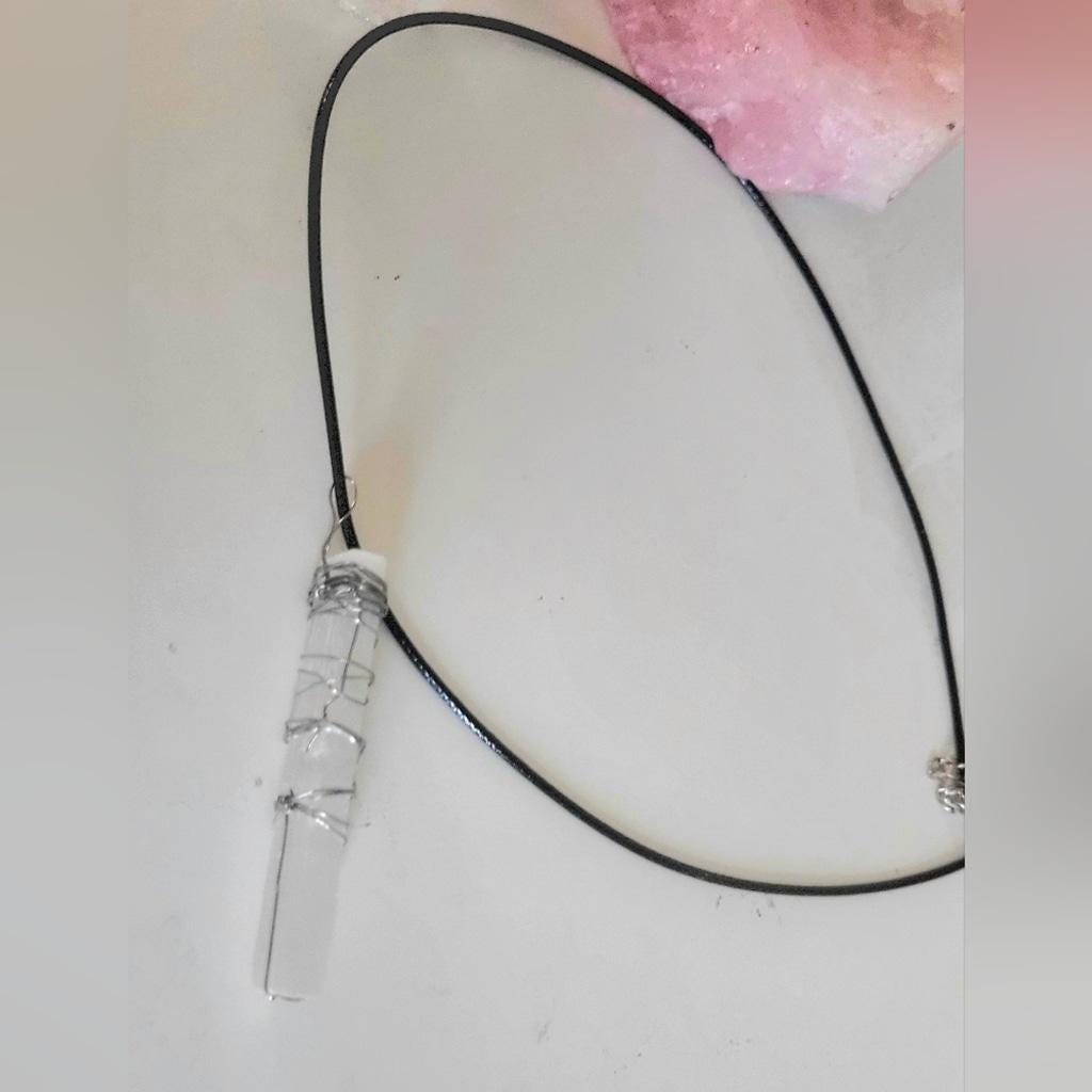 Silver Wire-Wrapped Selenite Pendant Necklace Hand Crafted - Thumbnail 3