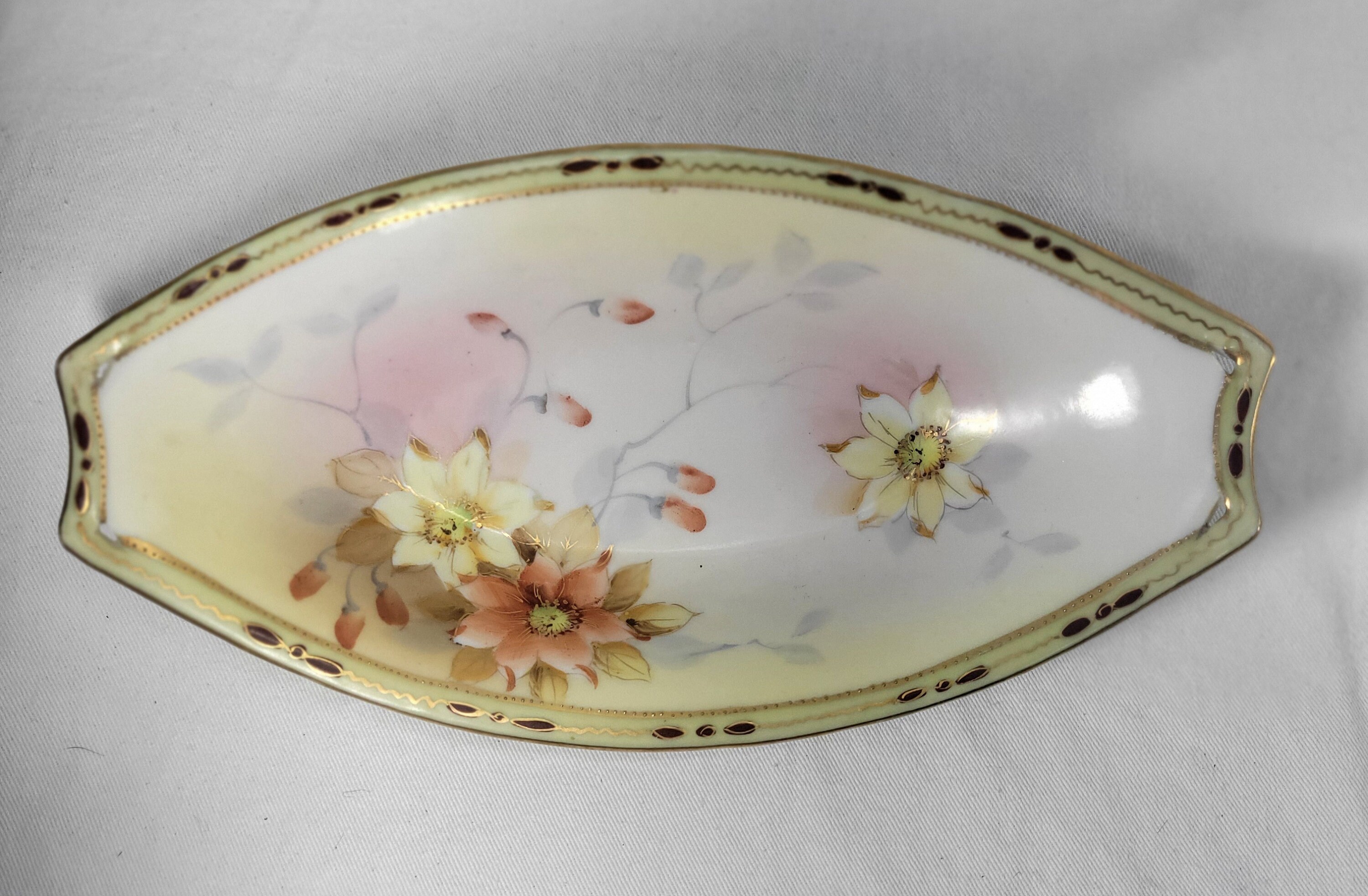 Antique Nippon handpainted floral porcelain relish dish - Thumbnail 3