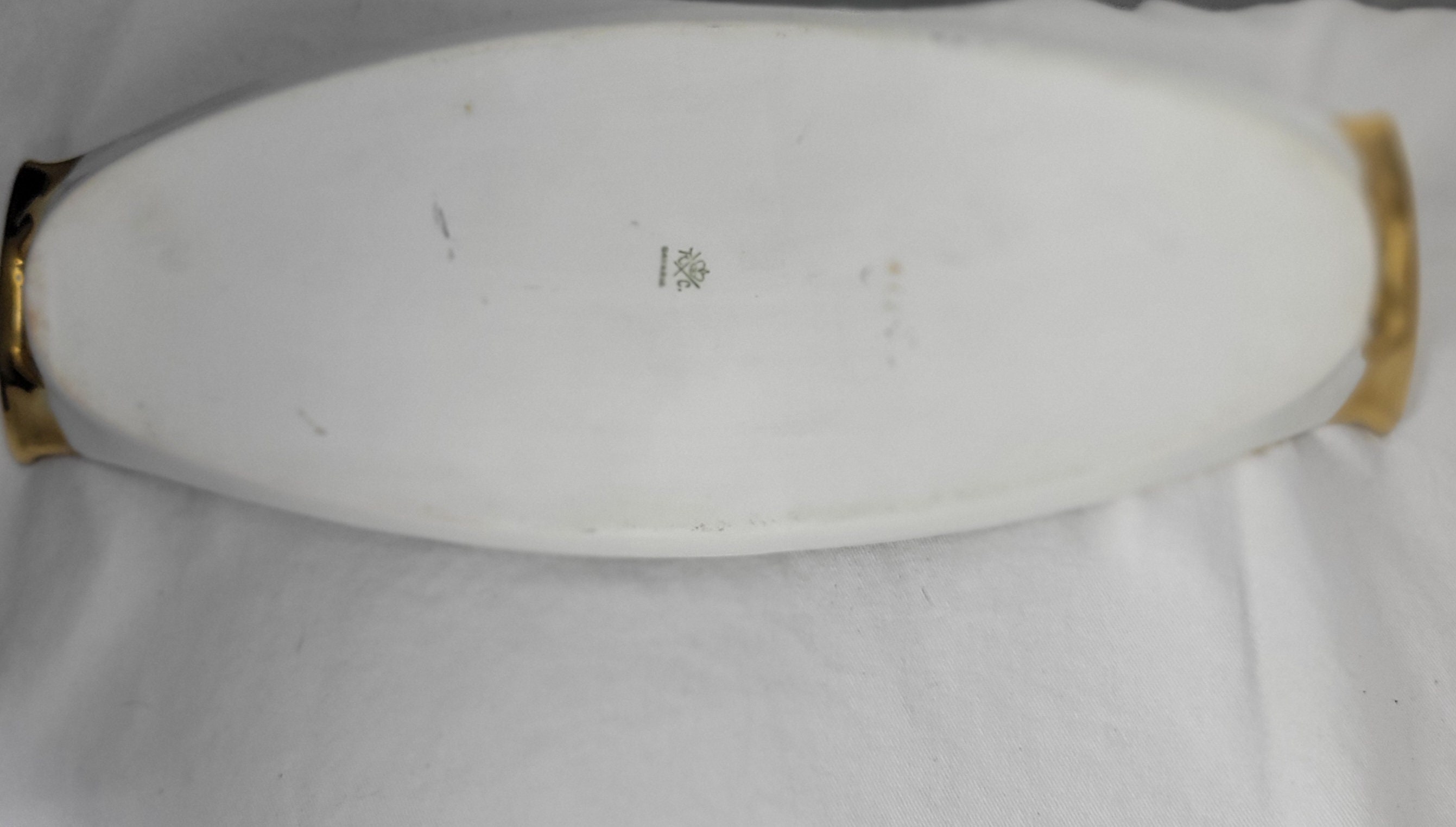 Antique RC Bavaria Germany handpainted porcelain green and gold serving tray - Thumbnail 4