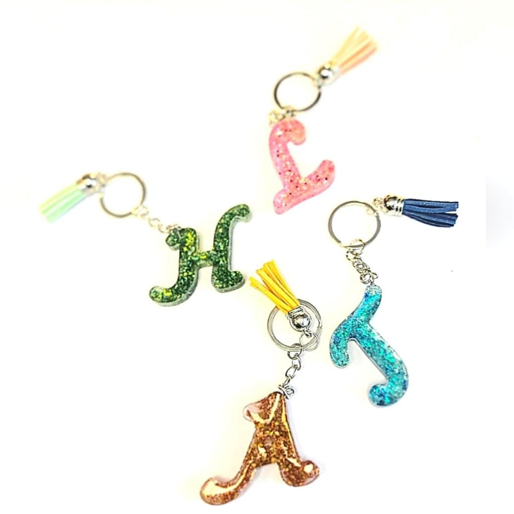 Personalized, 1.5" Resin,Shattered Glass,Glittery, Alphabet Keychains,bag charms - Thumbnail 2