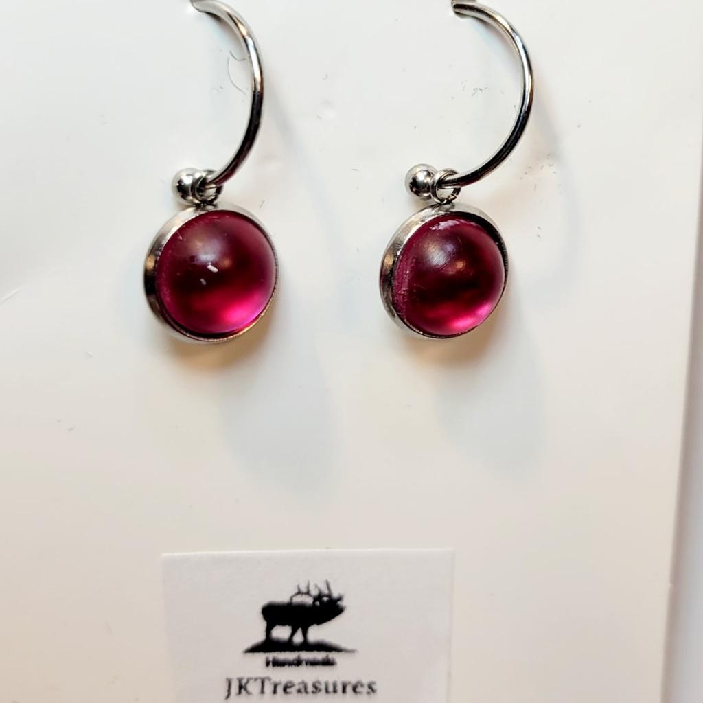 Purple Crystal Sea Glass Rhinestone Dangle Drop Hoop Earrings - Thumbnail 4