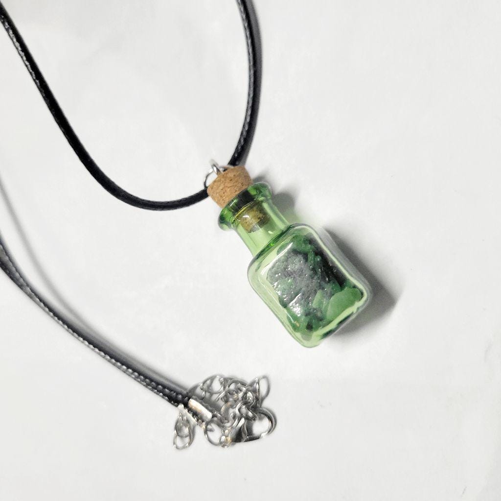 Hand crafted natural Ruby Zoisite crystal mini wish bottle pendant necklace - Thumbnail 2