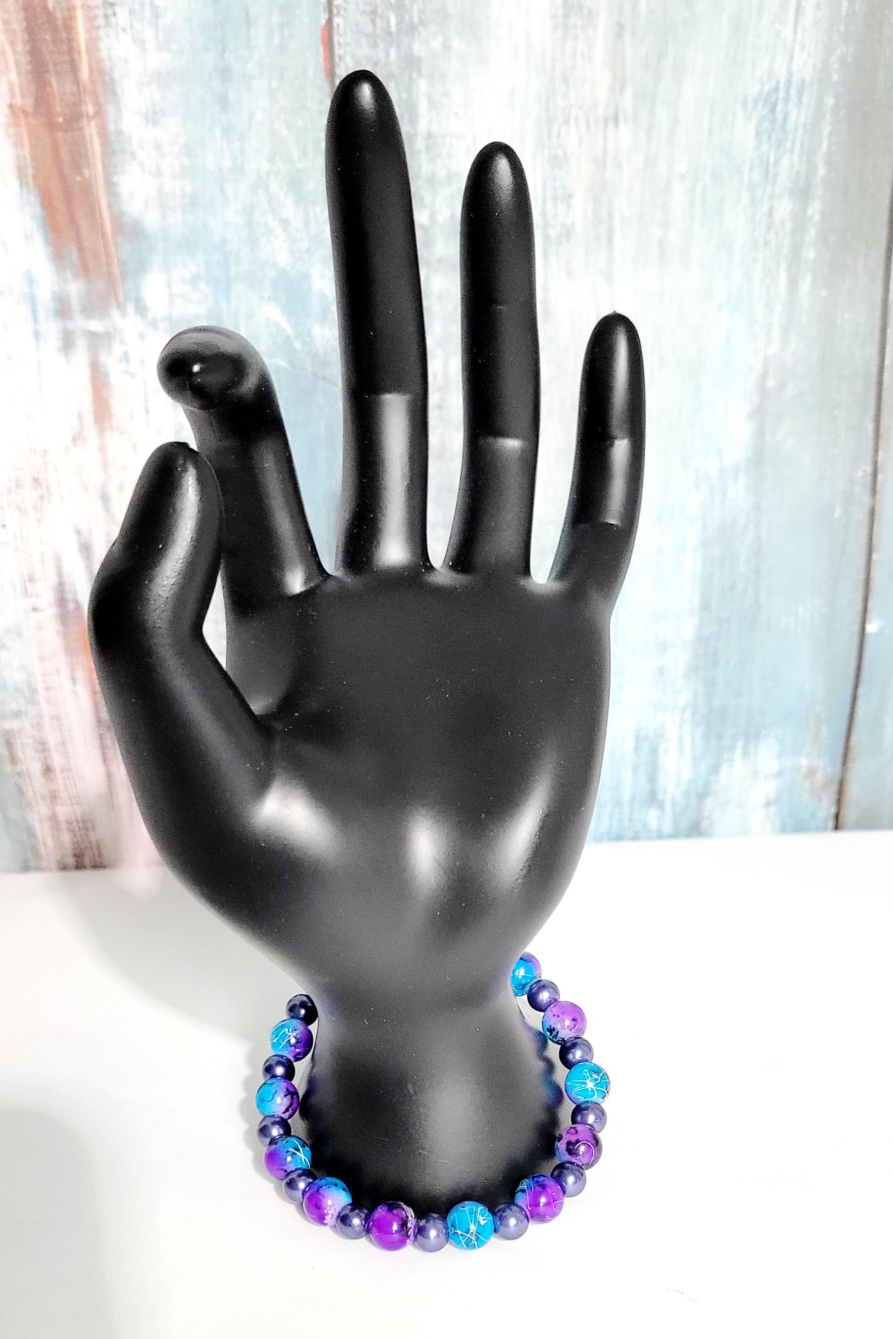 Hand crafted purple and blue acrylic bead and purple glass beaded bracelet - Thumbnail 5