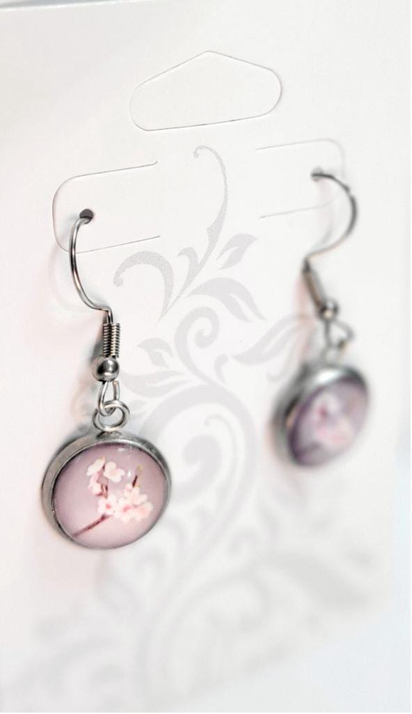 Cherry Blossom cabochon dangle drop earrings - Thumbnail 2