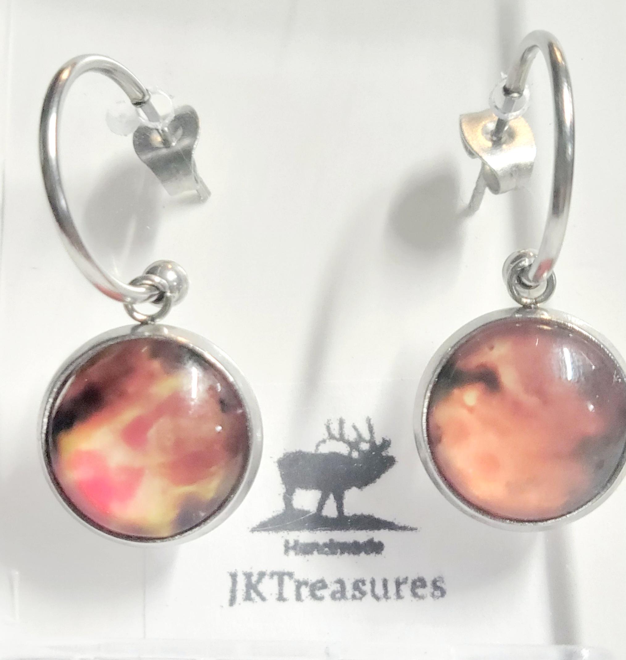Nebula Galaxy Cosmic Ethereal Pink & Orange Hoop Earrings - Thumbnail 3