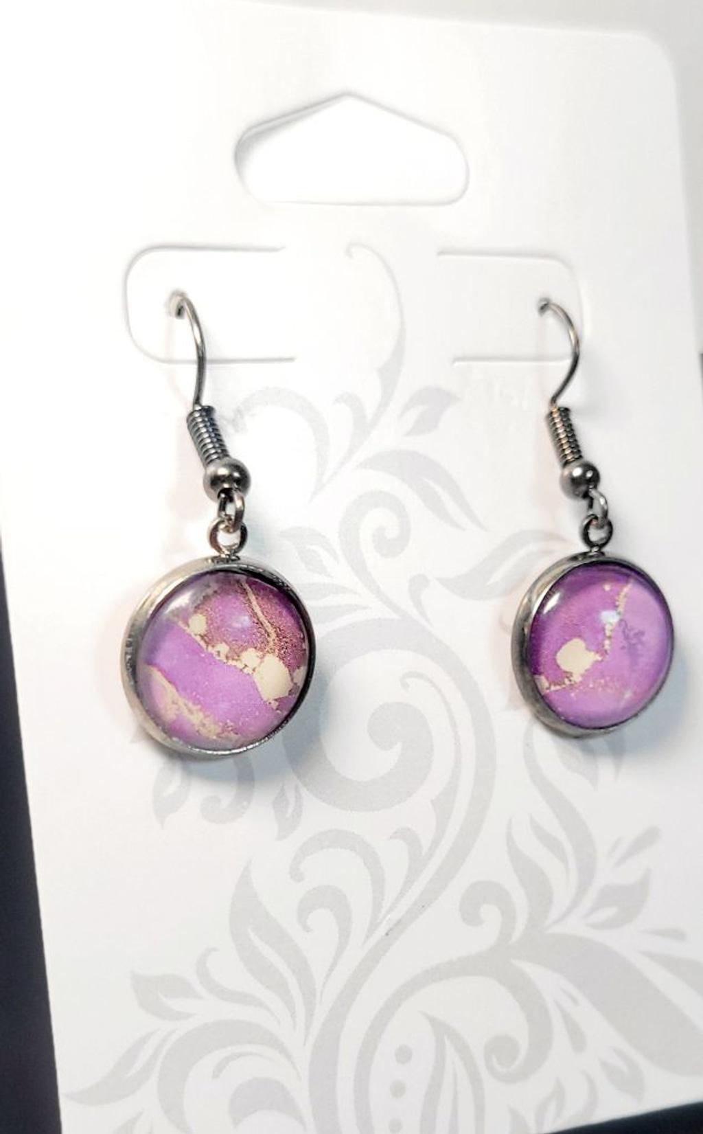 Artisanal marbled dangle drop earrings - Thumbnail 2