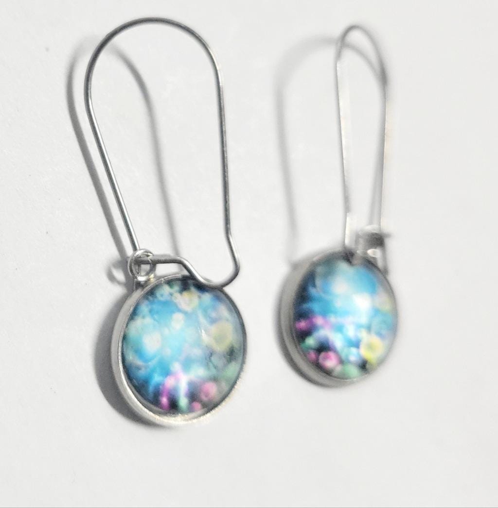 Artisan made abstract bubble latch back dangle earrings - Thumbnail 2
