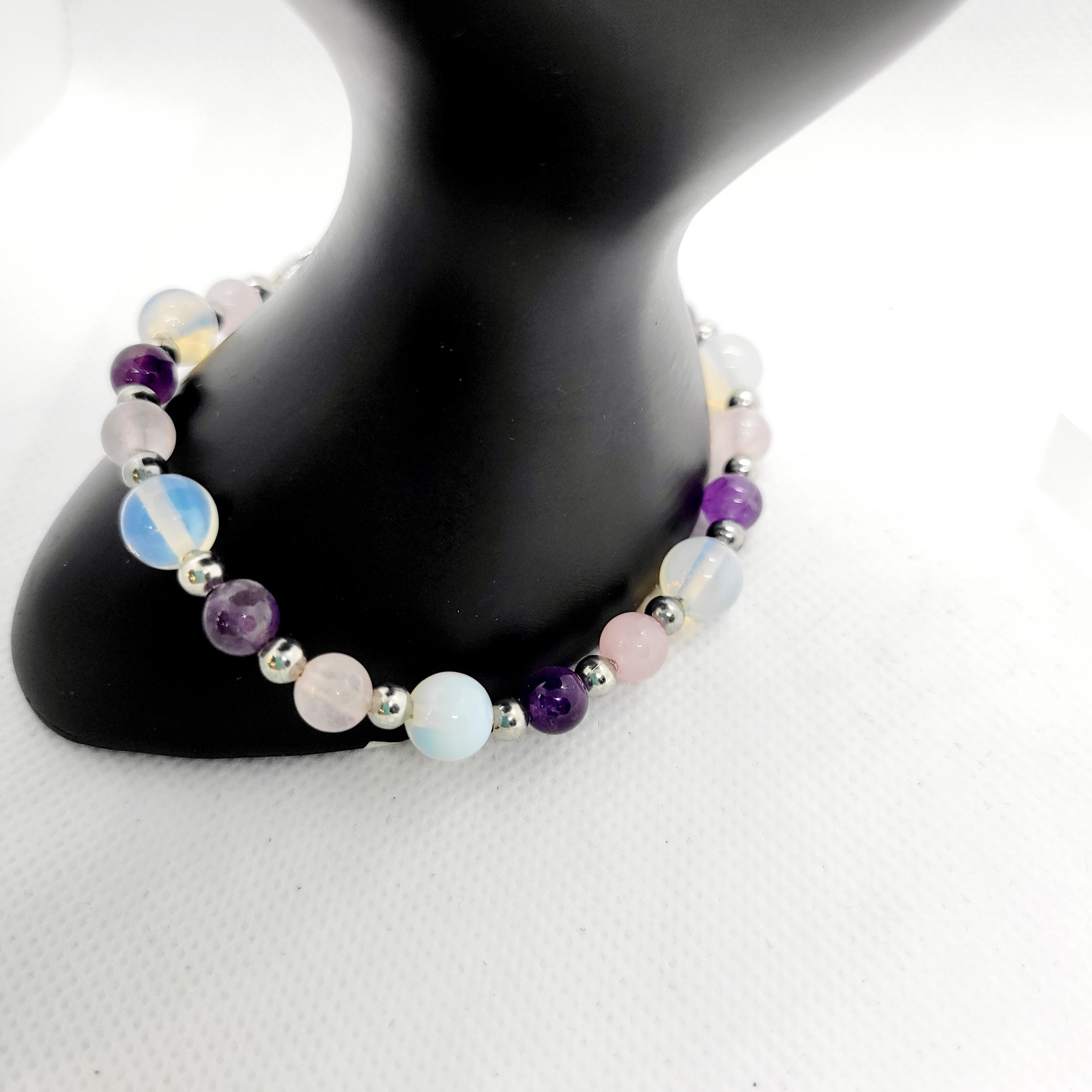 Natural Crystal rose quartz amethyst opalite bracelet & earrings set - Thumbnail 7