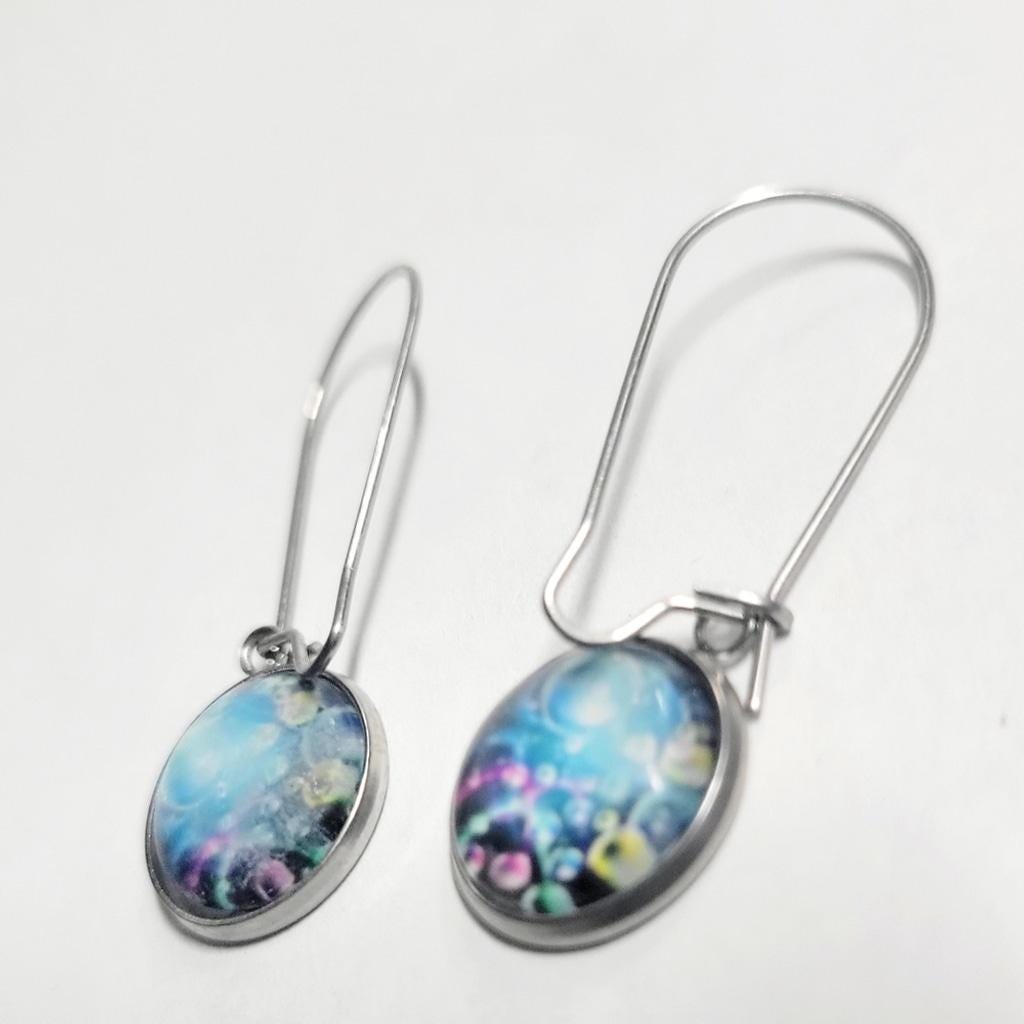 Artisan made abstract bubble latch back dangle earrings - Thumbnail 3