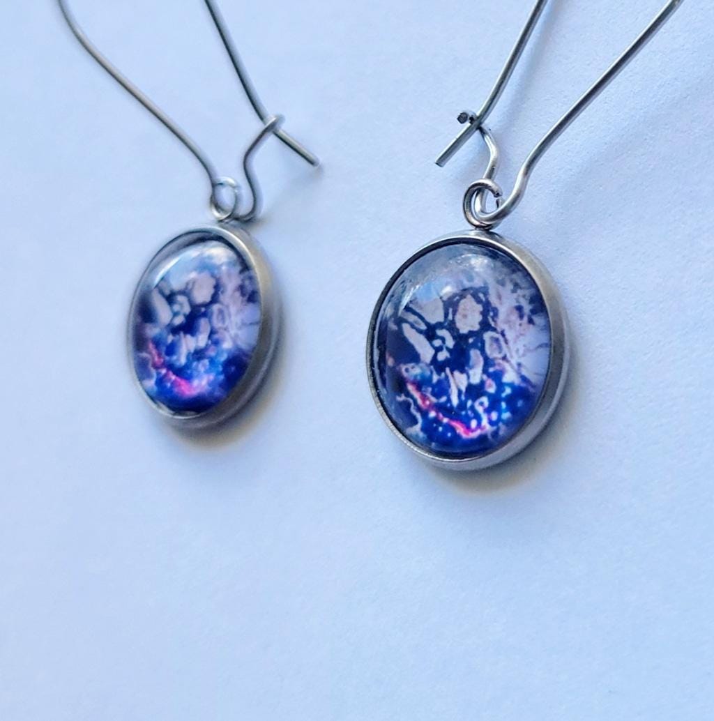 Elegant Blue and Silver Abstract Bubble Earrings - Thumbnail 3