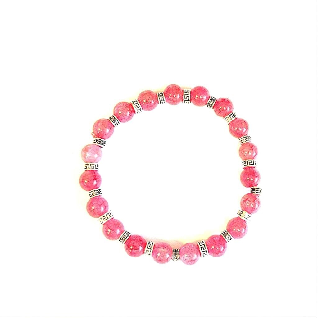 Elegant Pink Snowflake Beaded 7.5" Stretchy Bracelet - Thumbnail 2