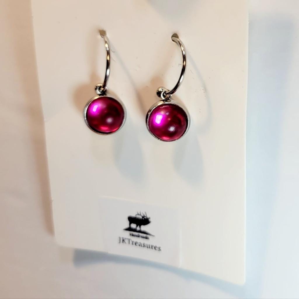 Purple Crystal Sea Glass Rhinestone Dangle Drop Hoop Earrings - Thumbnail 3