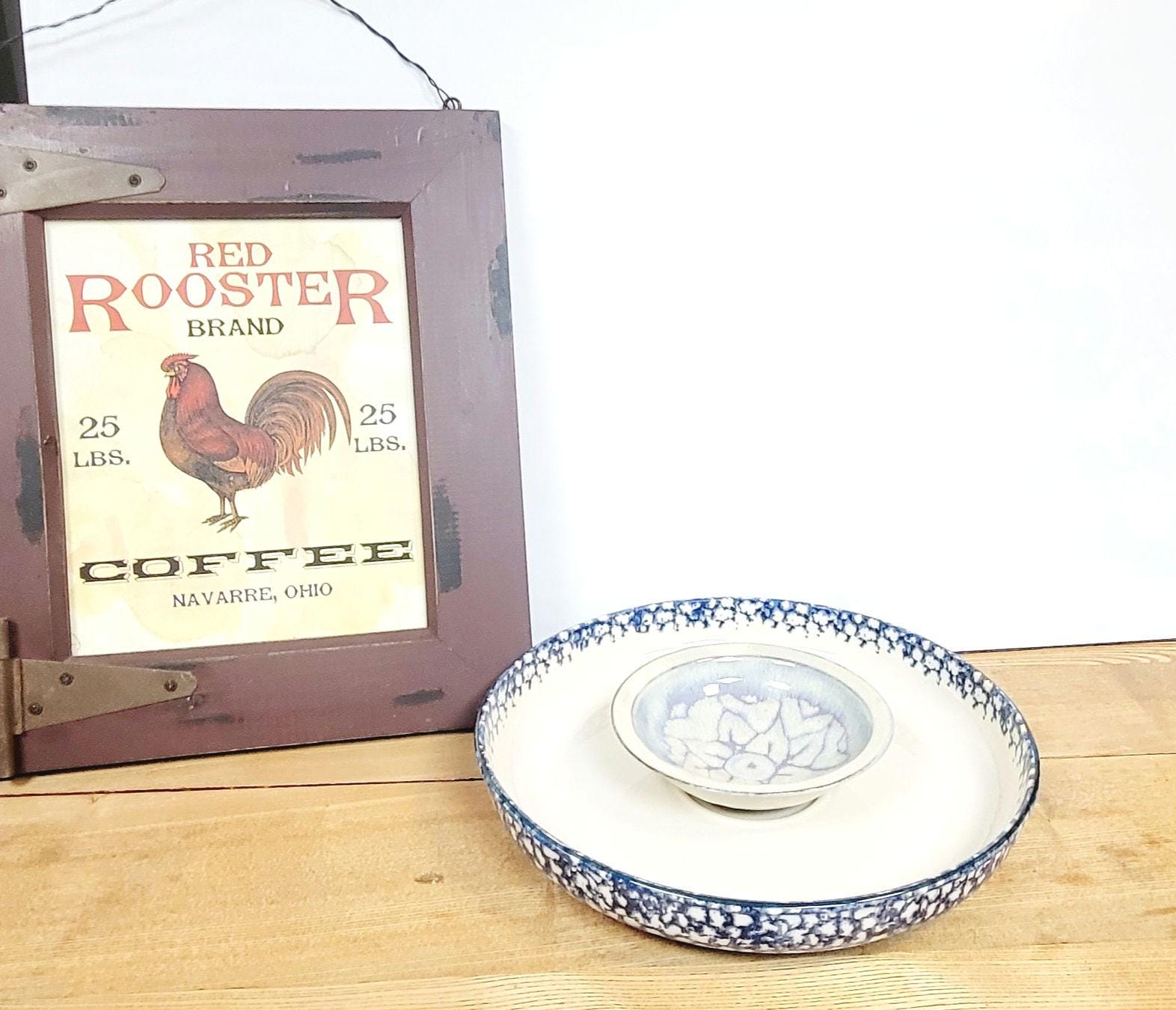 Vintage Folk Craft The Cabin in the Snow by Tienshan Chip & Dip Server Set 2 Pc 11.5"