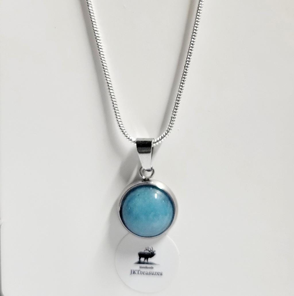 Natural Amazonite Crystal Pendant 925 Sterling Silver Necklace