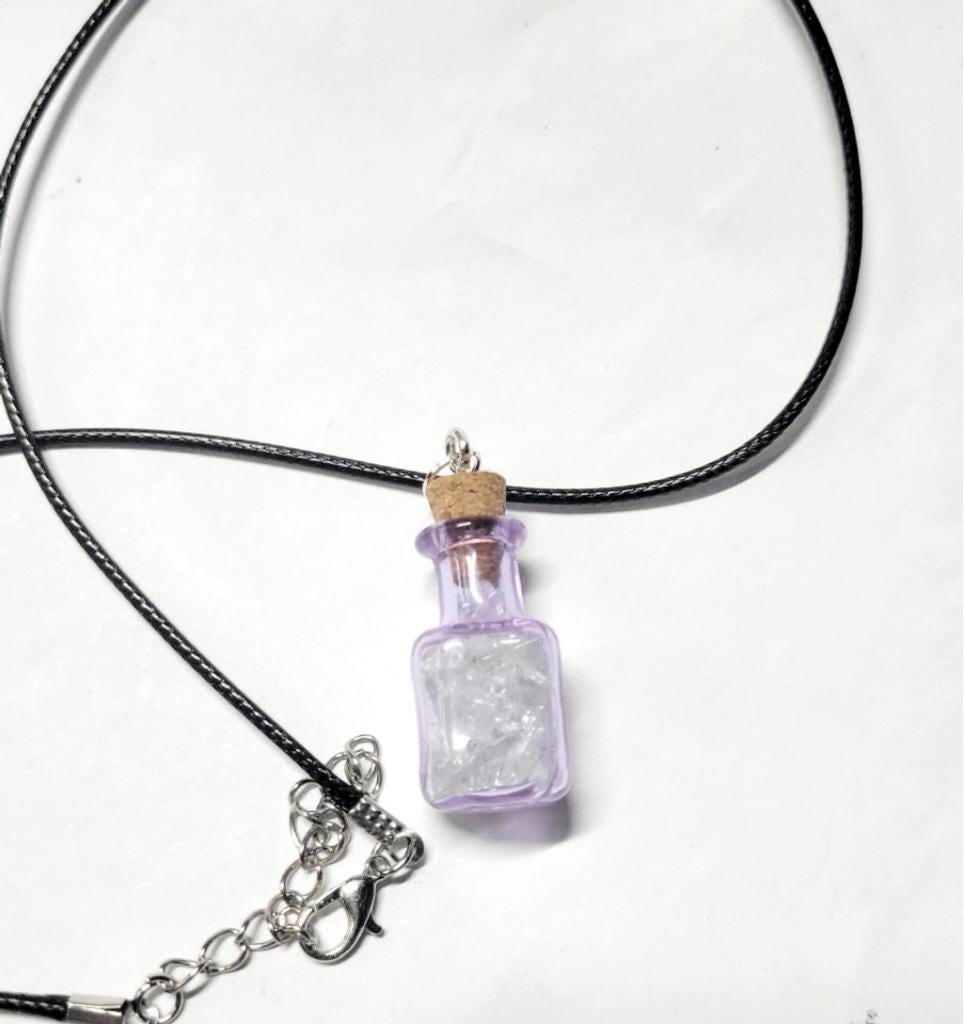 Hand crafted natural clear quartz crystal in mini wish bottle necklace - Thumbnail 4
