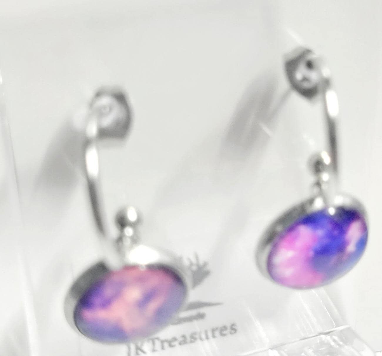 Nebula Galaxy Cosmic Ethereal Pink & Purple Hoop Earrings - Thumbnail 2