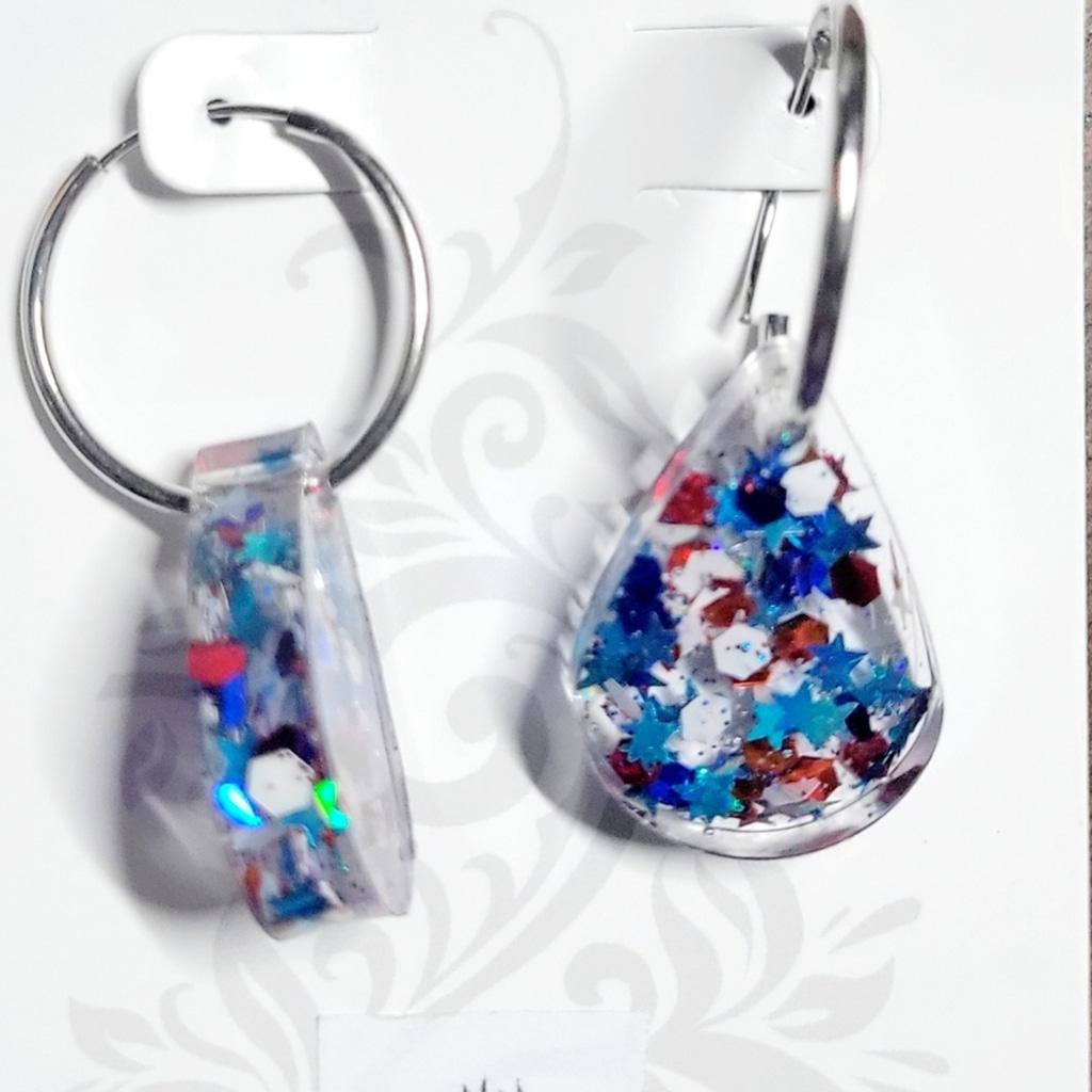 Patriotic 4th Of July Red White And Blue Teardrop Earrings - Thumbnail 4