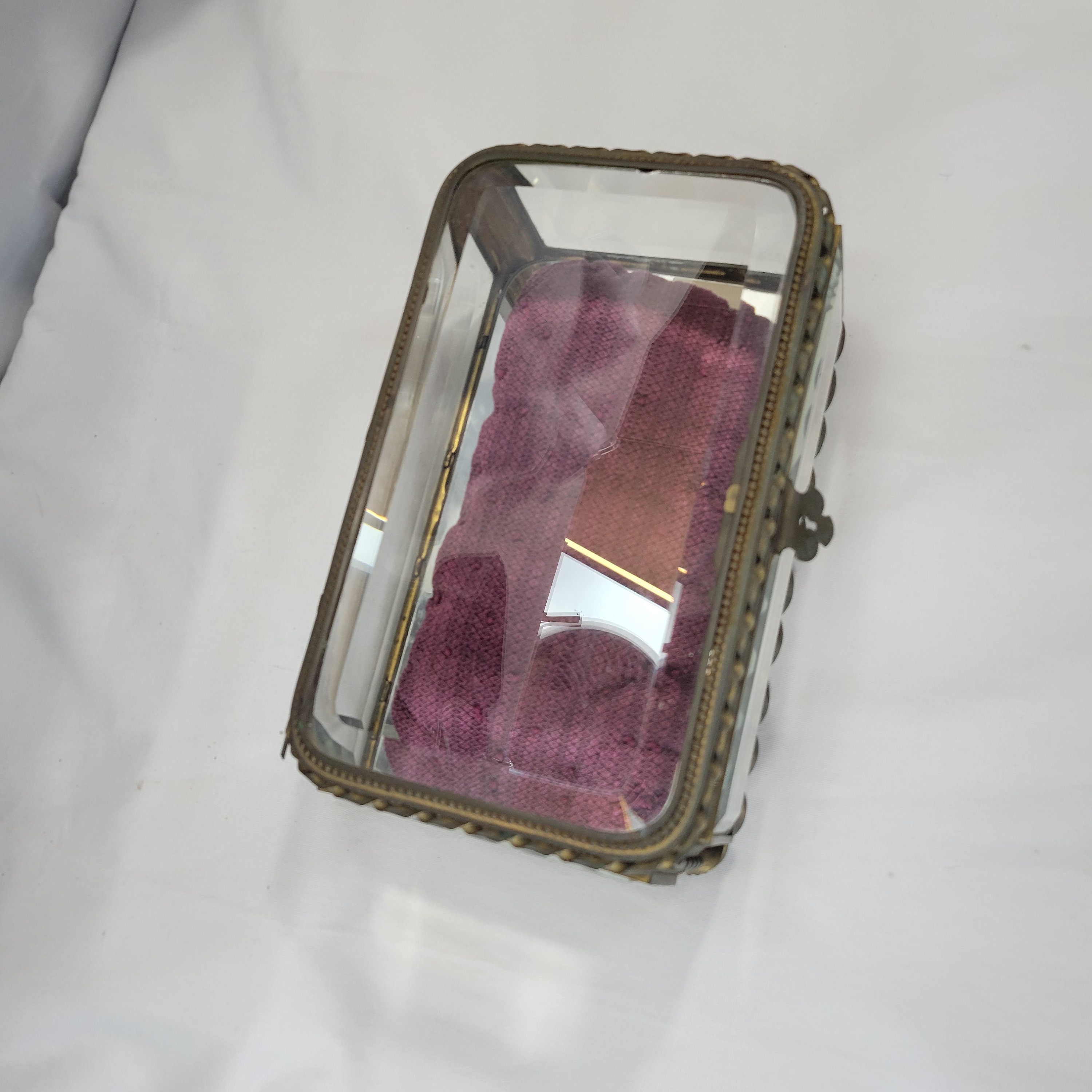 Antique French brass and glass footed jewelry box - Thumbnail 5