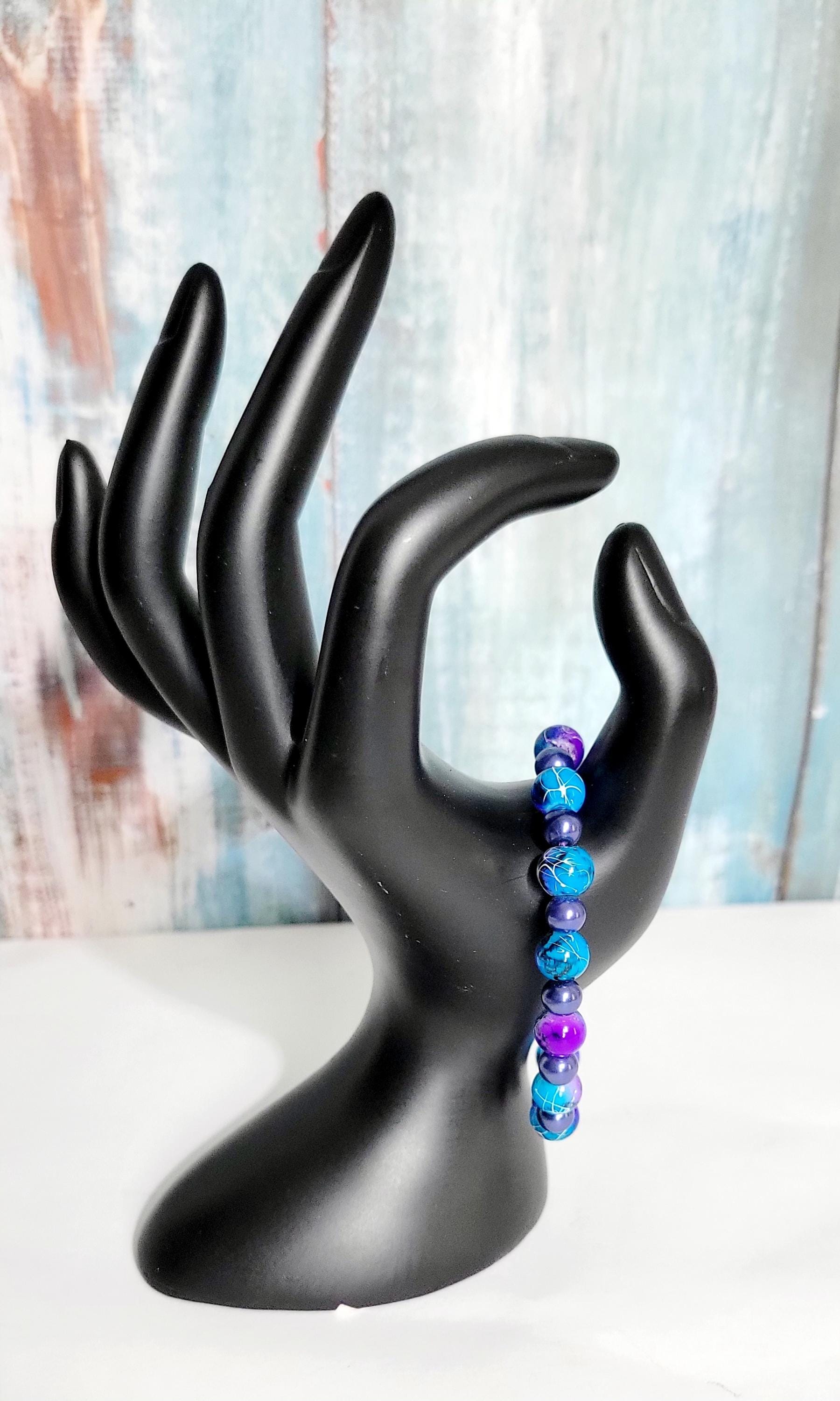 Hand crafted purple and blue acrylic bead and purple glass beaded bracelet - Thumbnail 3