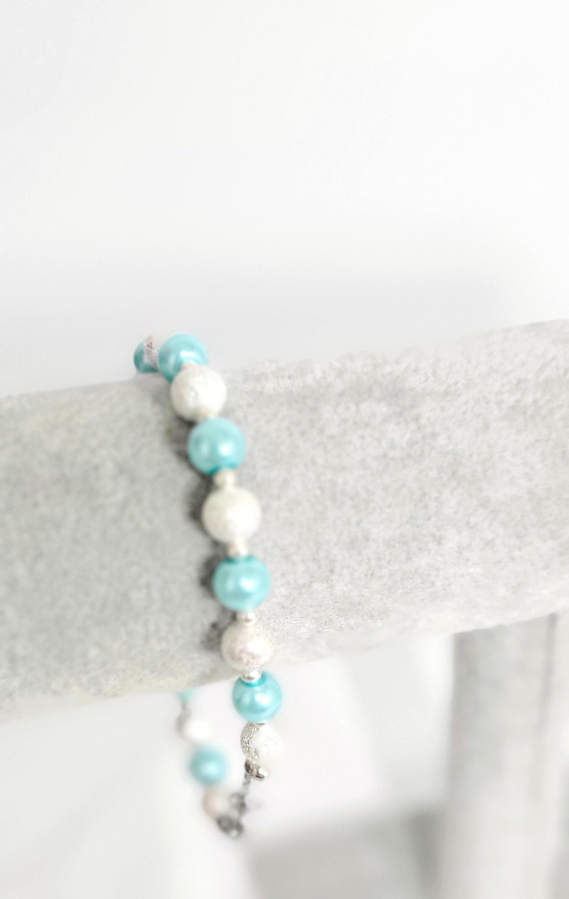 Ice blue glass beaded snowflake charm bracelet - Thumbnail 5