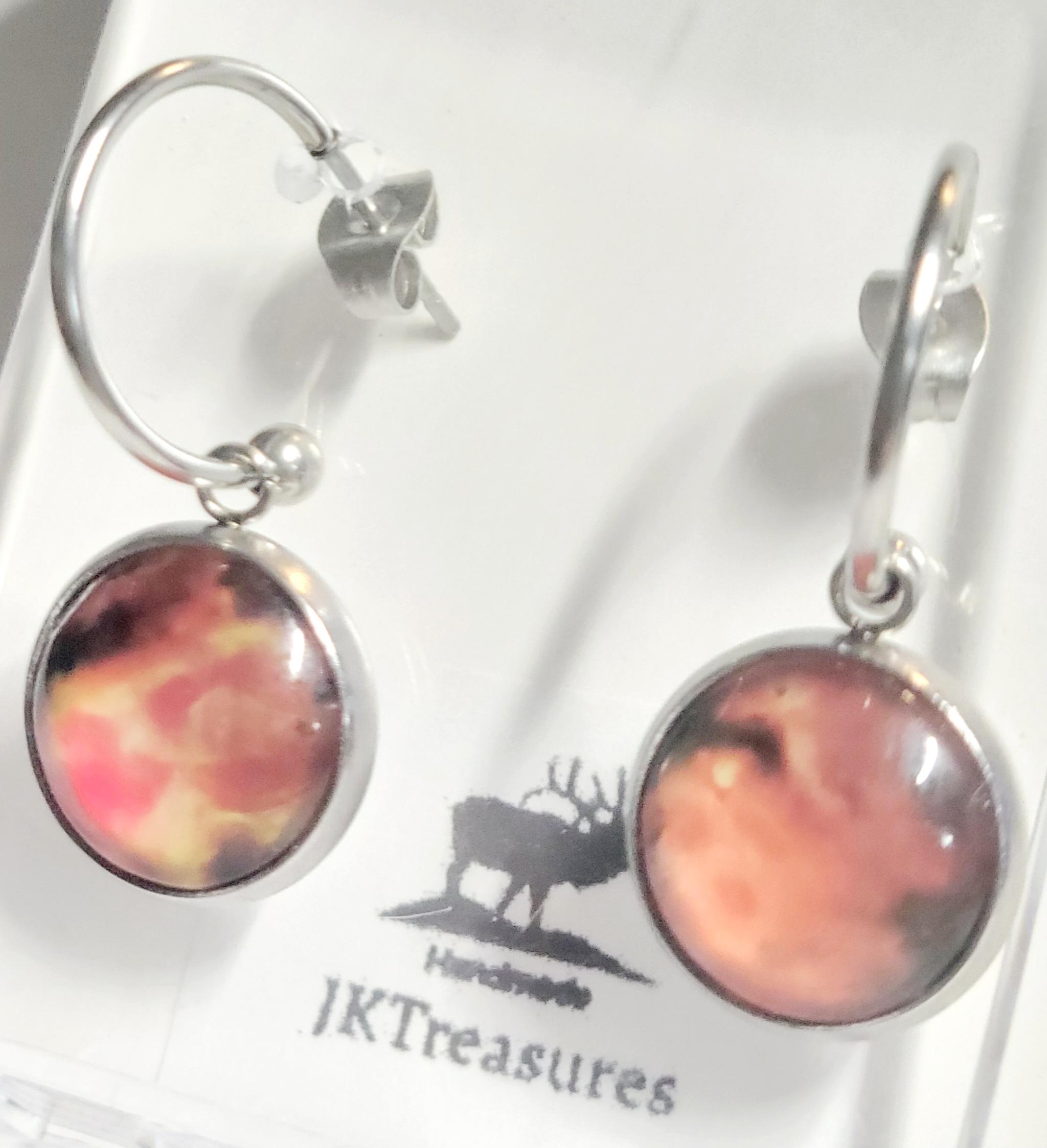 Nebula Galaxy Cosmic Ethereal Pink & Orange Hoop Earrings - Thumbnail 2
