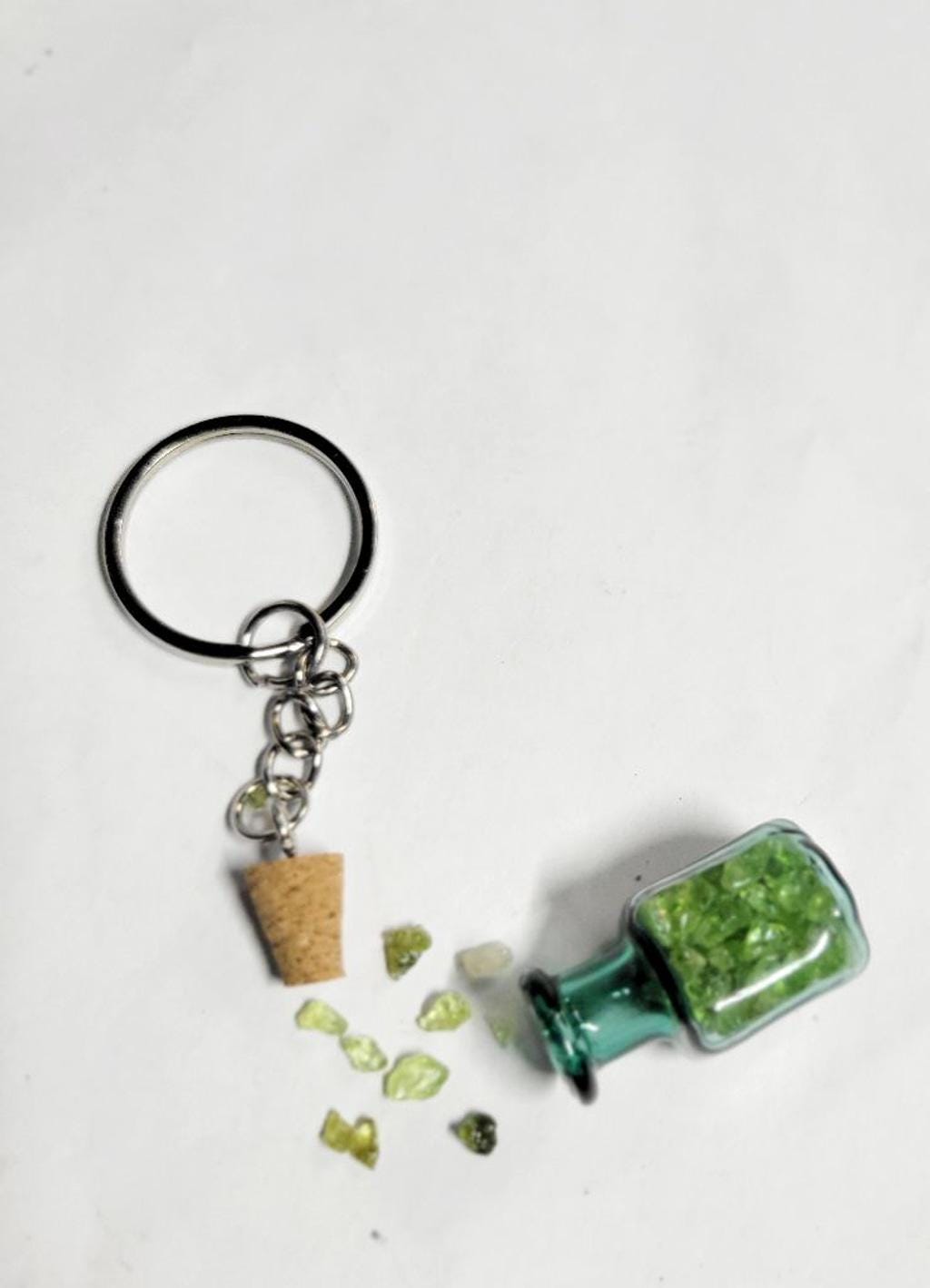 Hand crafted natural Olivine crystal mini wish bottle pendant keychain - Thumbnail 2