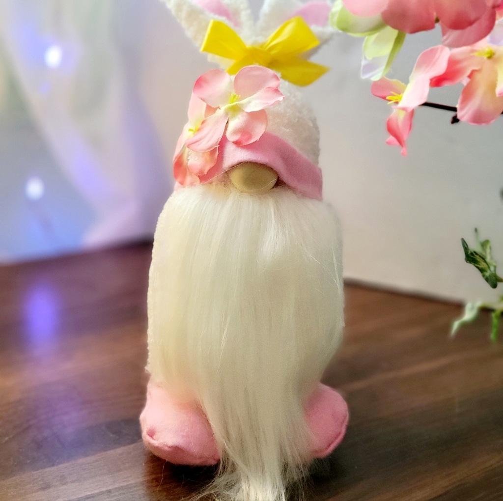 Pink Plumeria Flower Easter Bunnyy Spring Time Gnome - Thumbnail 5