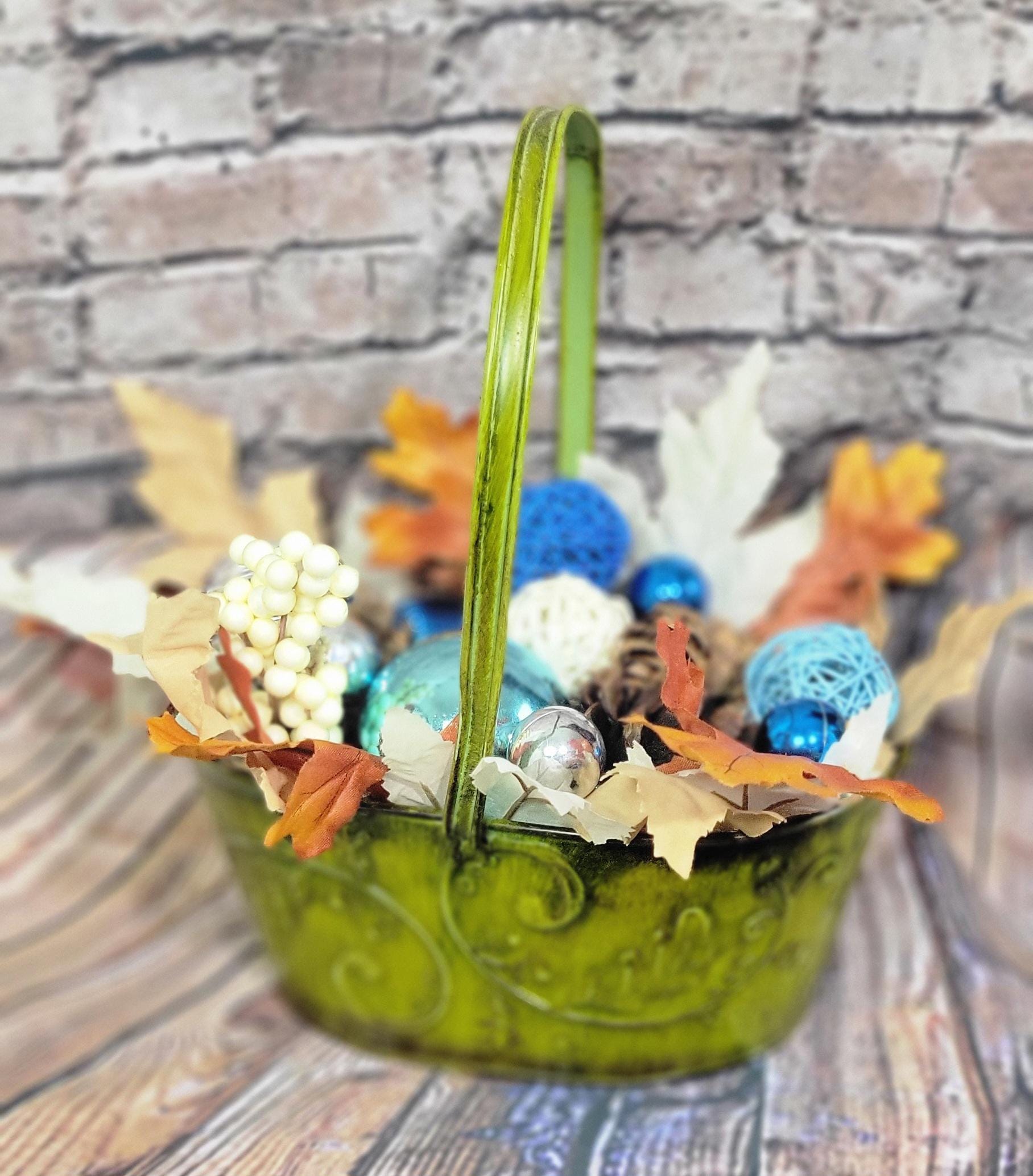 Fall Autumn table decor decorative basket  centerpiece hand crafted - Thumbnail 3