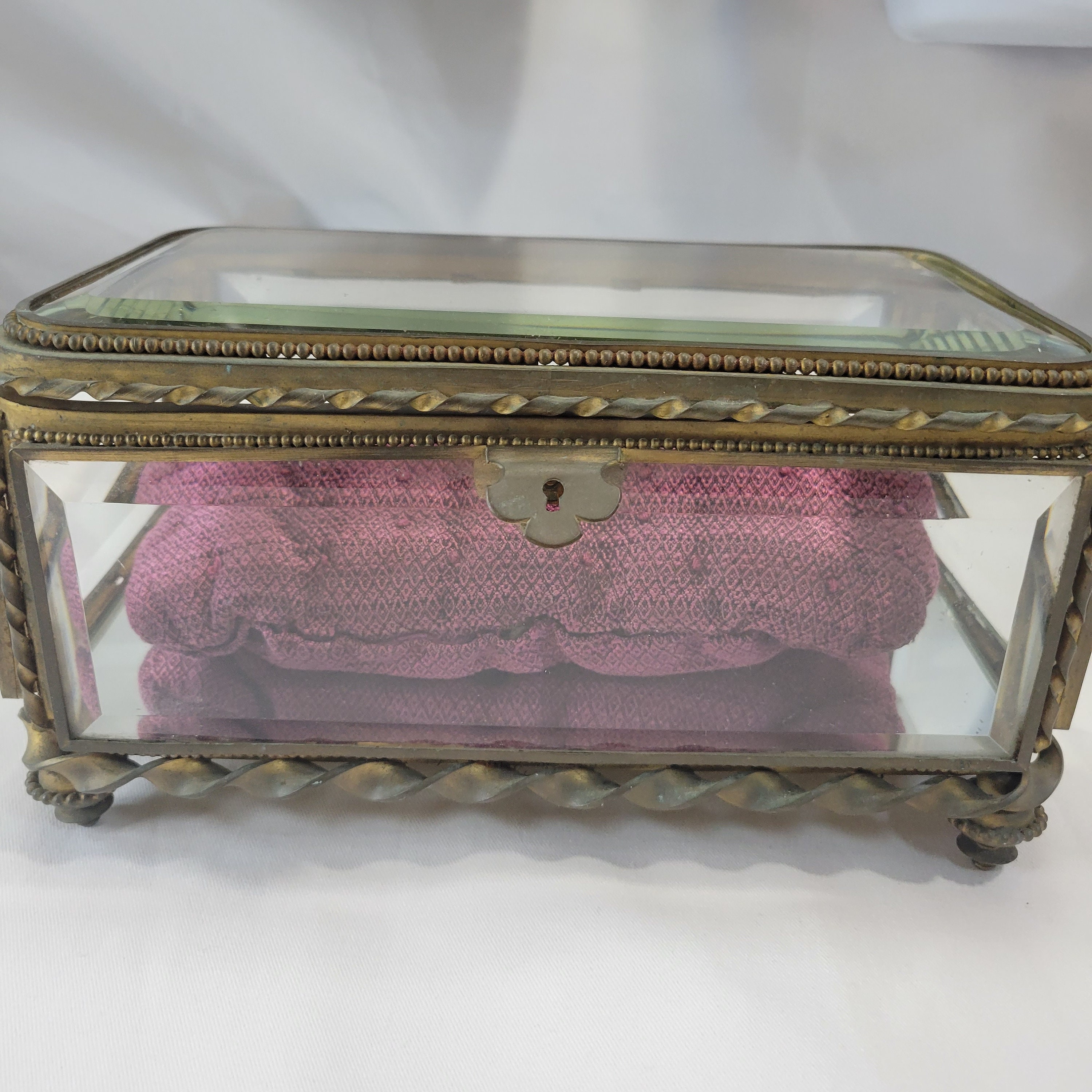 Antique French brass and glass footed jewelry box - Thumbnail 2
