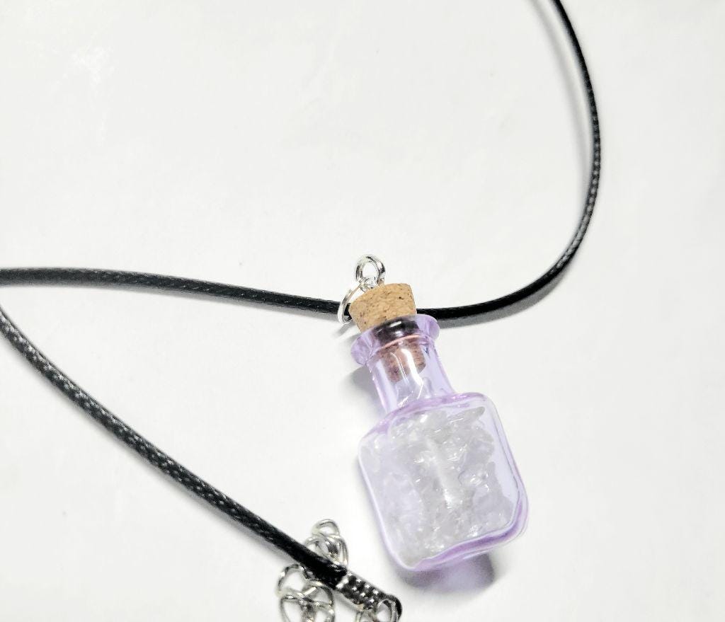 Hand crafted natural clear quartz crystal in mini wish bottle necklace - Thumbnail 3