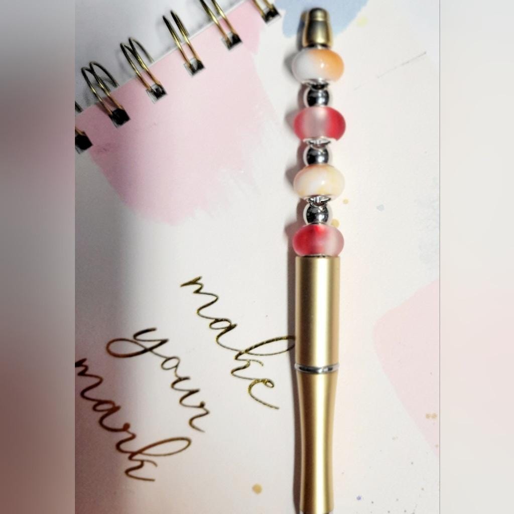 Set of 3x Large Beaded Pens in Black, White, and Gold Hand Crafted - Thumbnail 2