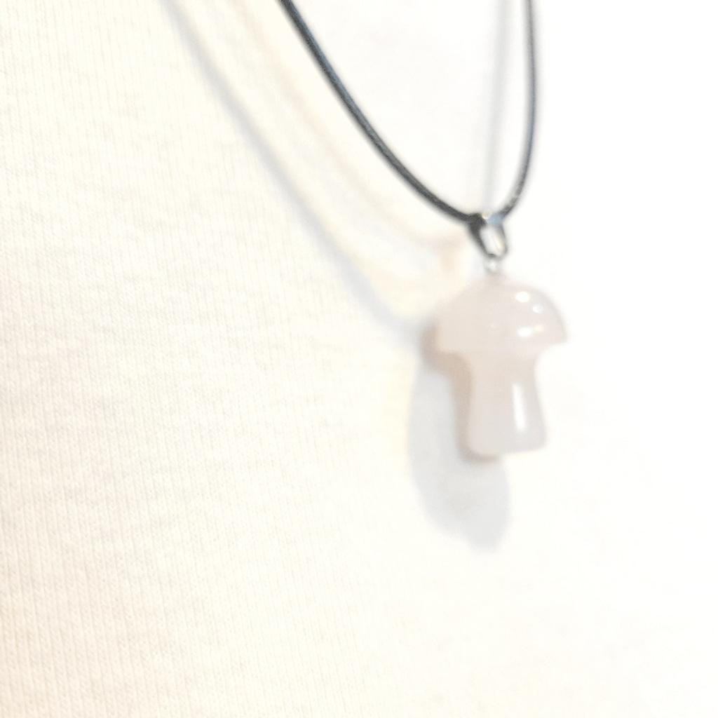 Natural Rose Quartz Crystal Mushroom Pendant Necklace - Thumbnail 2