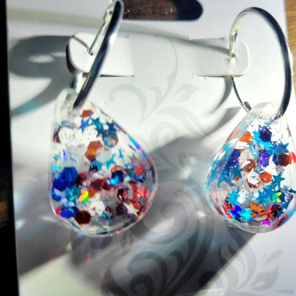 Patriotic 4th Of July Red White And Blue Teardrop Earrings - Thumbnail 5