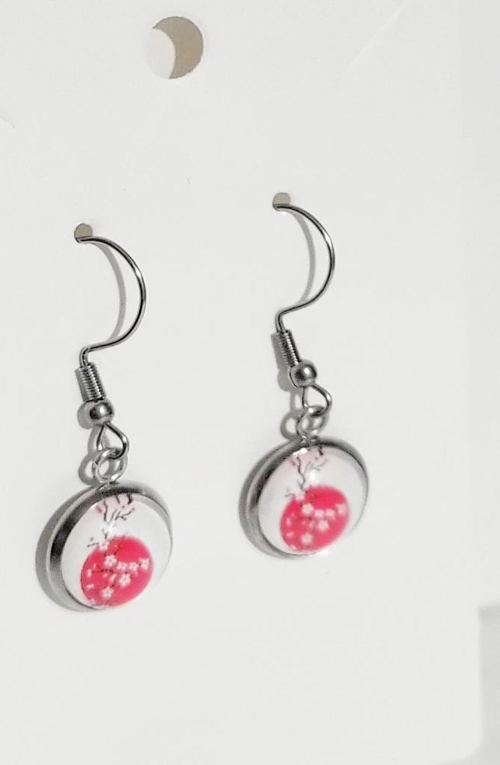 Artisan made cherry blossom dangle drop earrings - Thumbnail 2