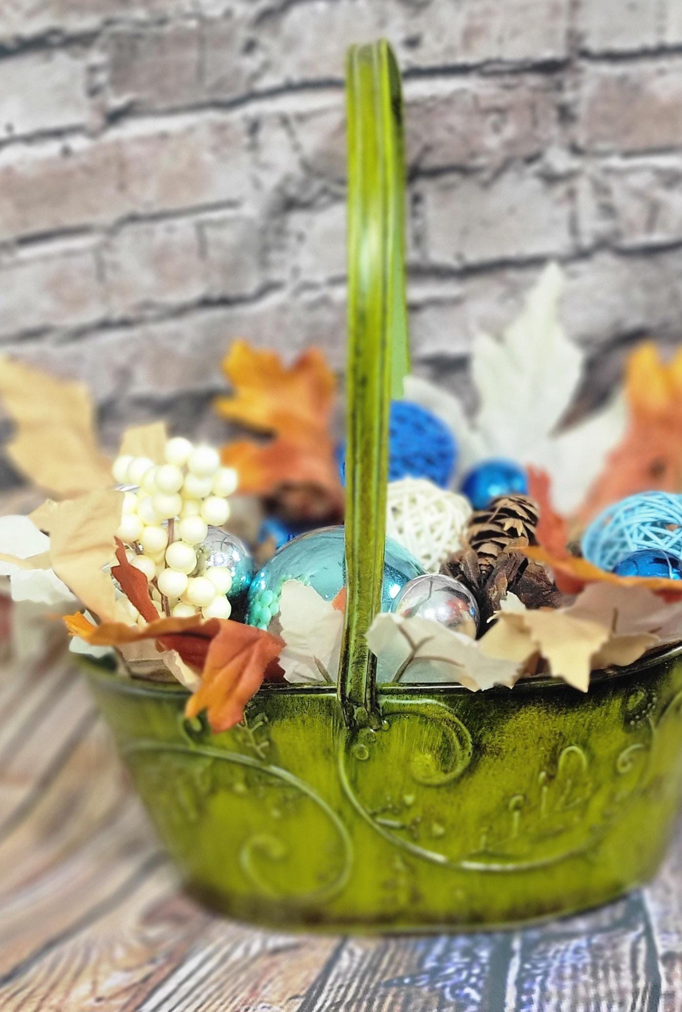 Fall Autumn table decor decorative basket  centerpiece hand crafted - Thumbnail 4