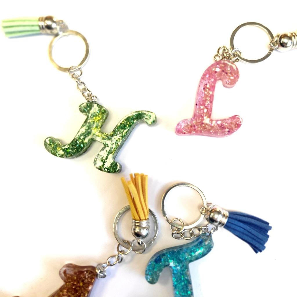 Personalized, 1.5" Resin,Shattered Glass,Glittery, Alphabet Keychains,bag charms - Thumbnail 5