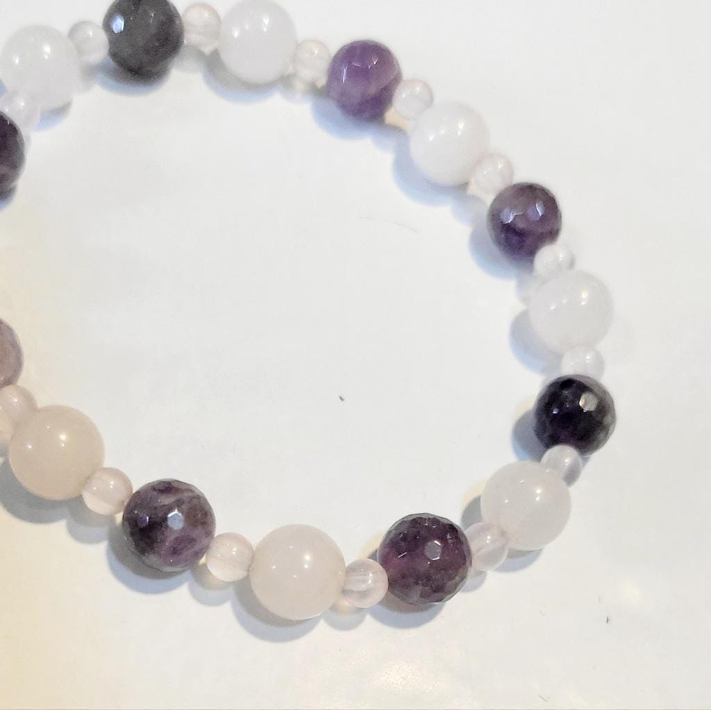 Artisanal Natural Amethyst Clear Quartz Rose Quartz Crystal Beaded Bracelet - Thumbnail 3