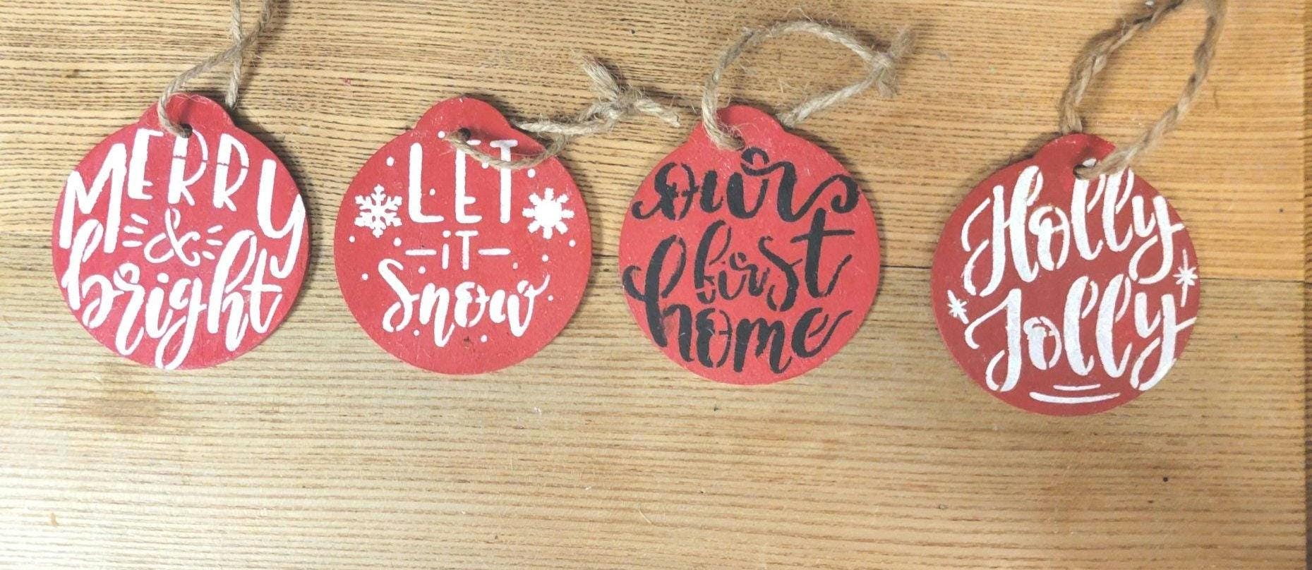 Handpainted Christmas ornaments 3" wood discs - Thumbnail 3