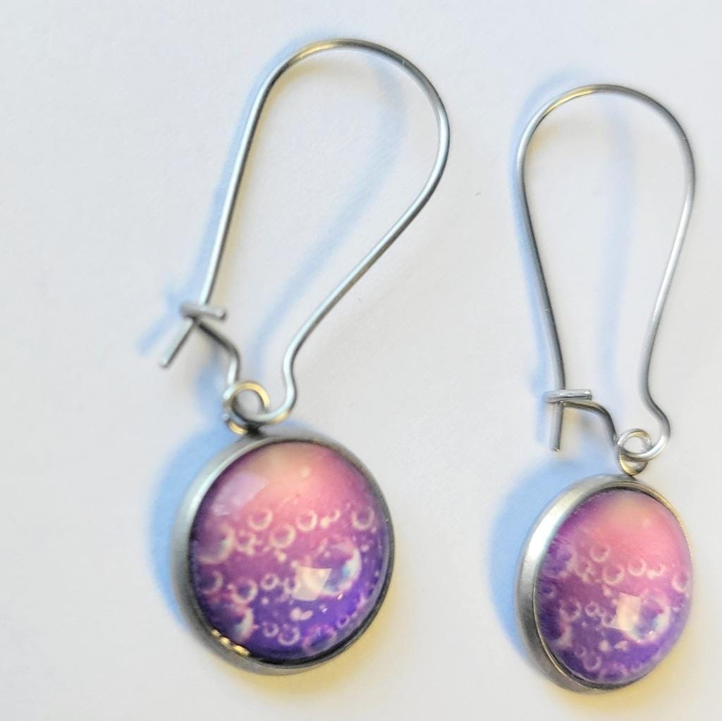 Elegant Purple and Silver Bubble Round Latch Back Drop Earrings - Thumbnail 2