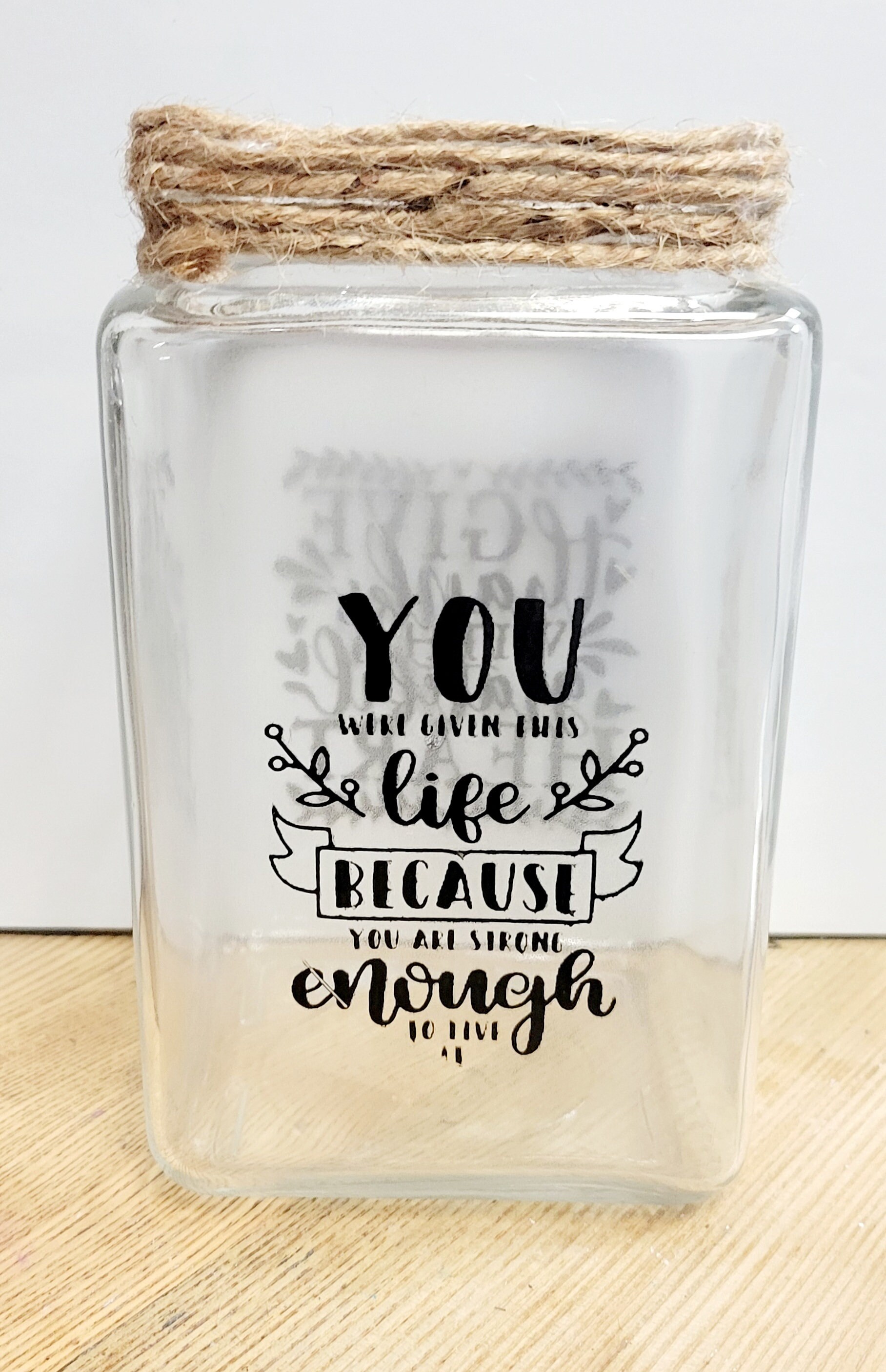 Handpainted farmhouse rustic style square jar - Thumbnail 2