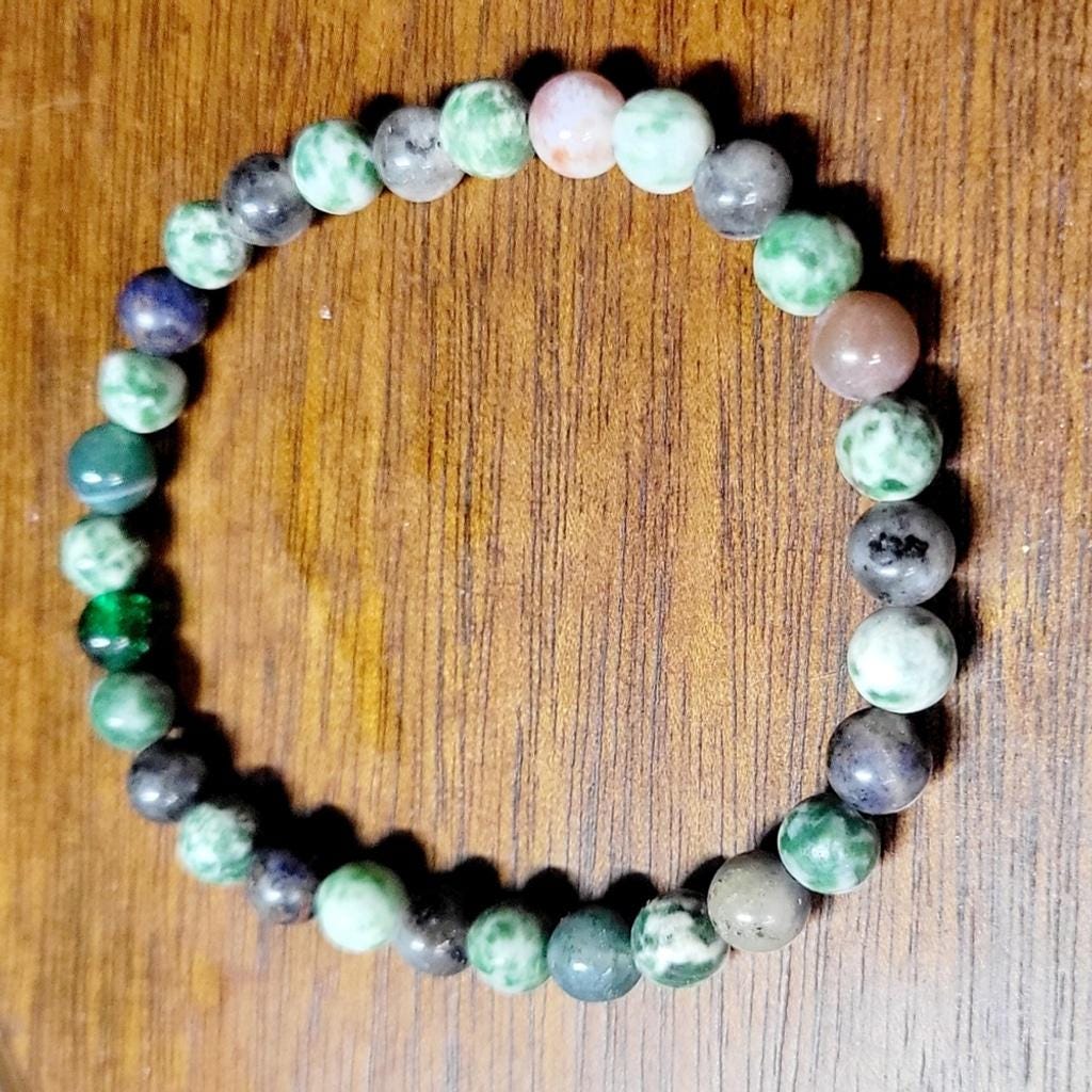 Natural Green Jasper & Agate Crystal stretch bracelet - Thumbnail 3