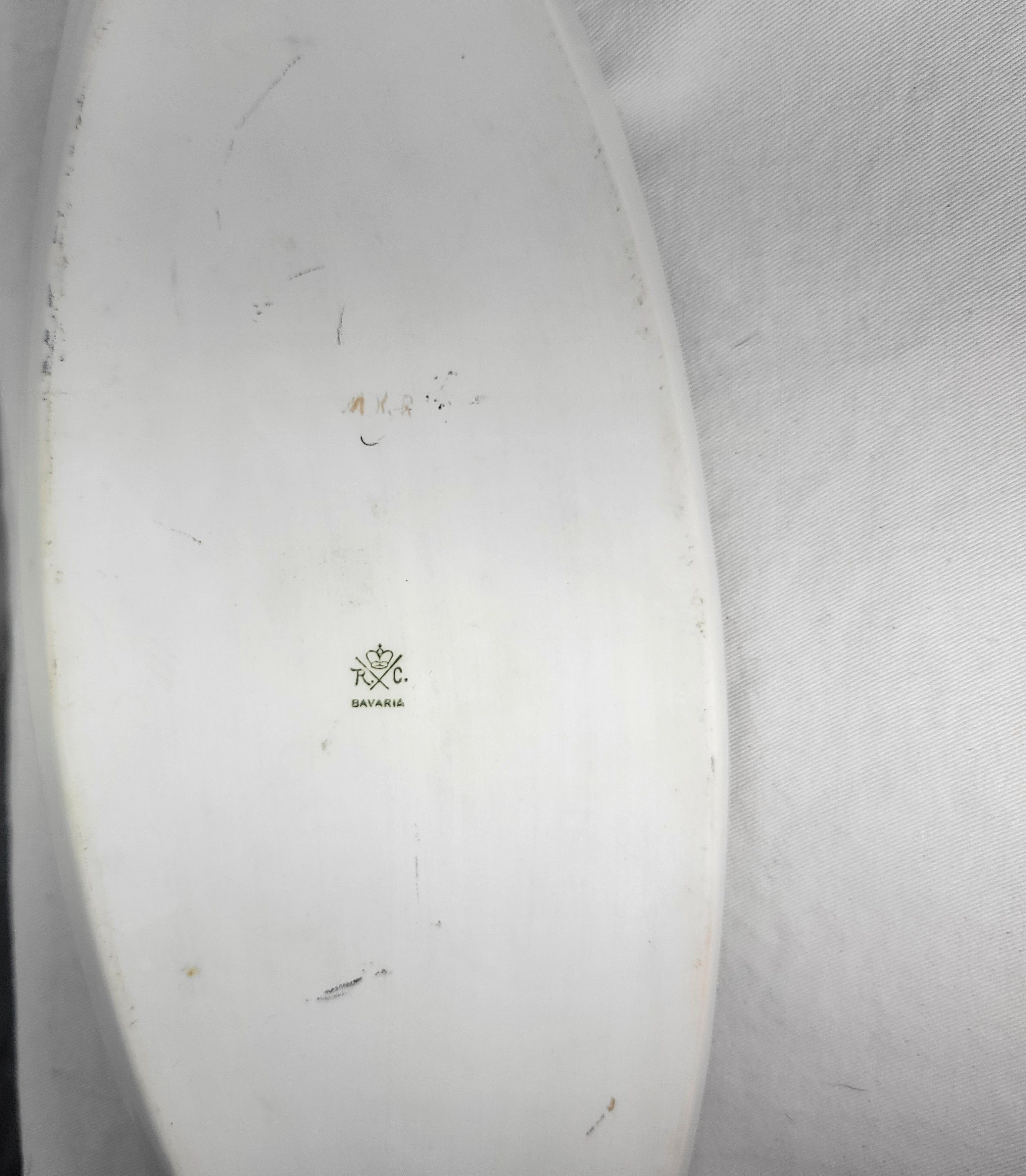 Antique RC Bavaria Germany handpainted porcelain green and gold serving tray - Thumbnail 6