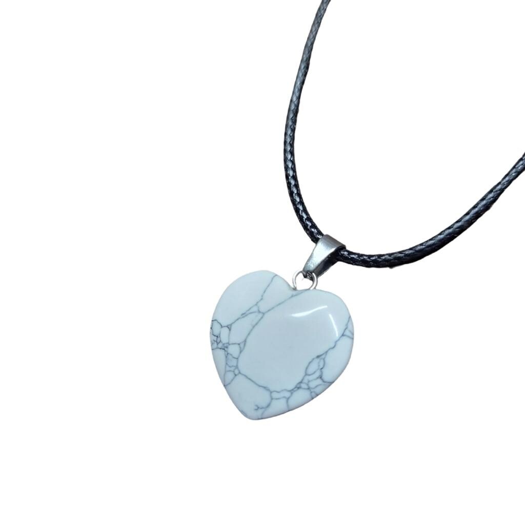 Natural Howlite Heart-Shaped Pendant Corded Necklace - Thumbnail 2