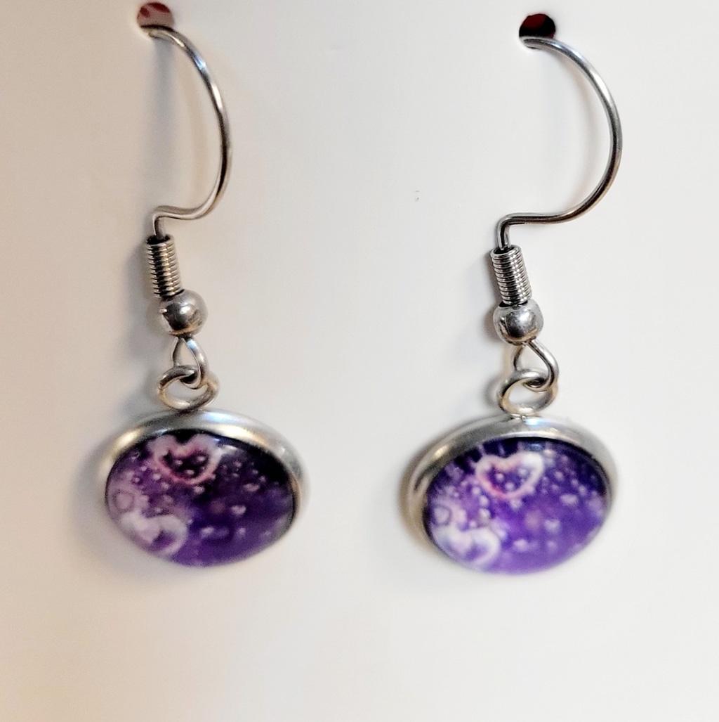 Purple heart bubble dangle drop earrings - Thumbnail 3