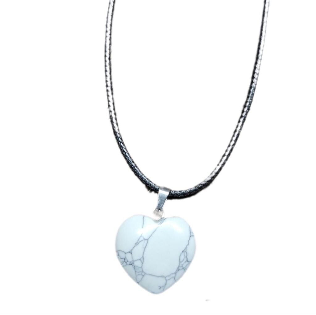 Natural Howlite Heart-Shaped Pendant Corded Necklace - Thumbnail 3