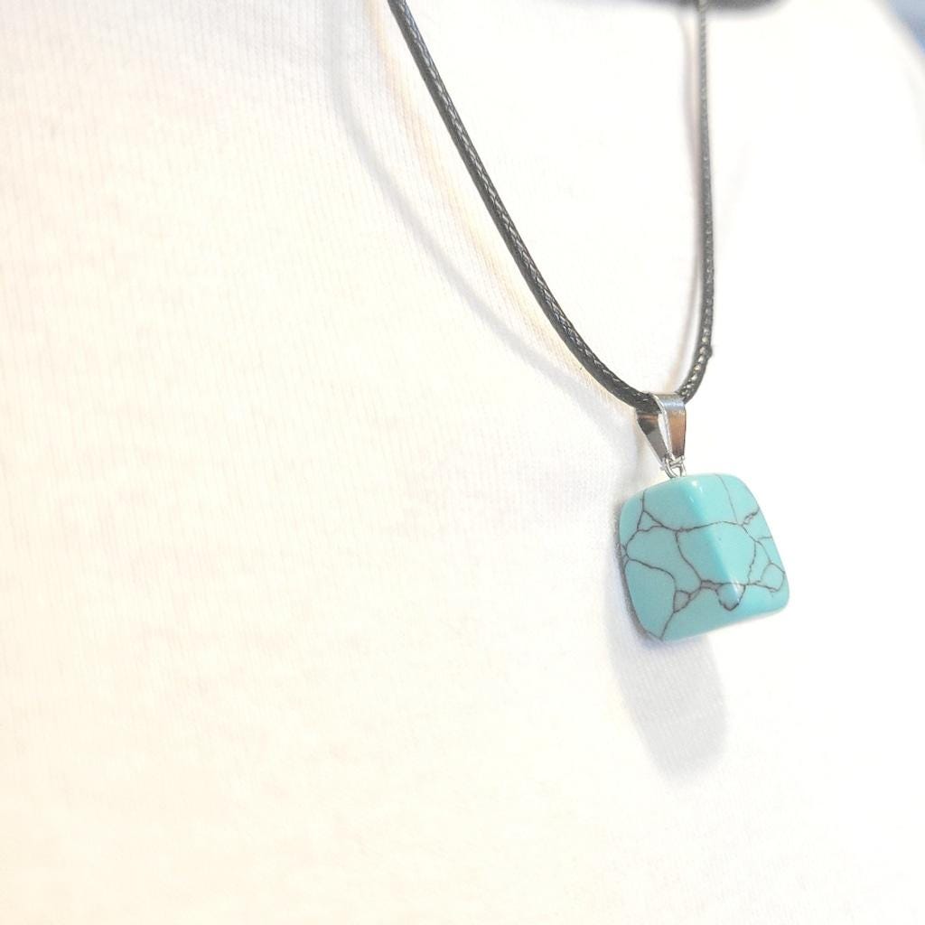 Natural Amazonite Crystal Cube Pendant Necklace - Thumbnail 2
