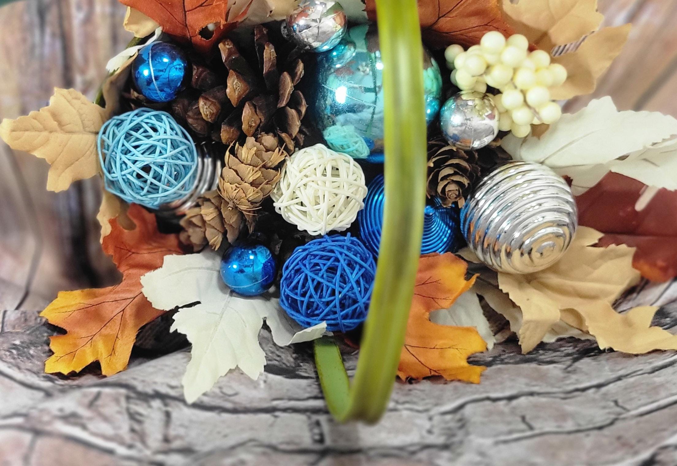 Fall Autumn table decor decorative basket  centerpiece hand crafted - Thumbnail 7